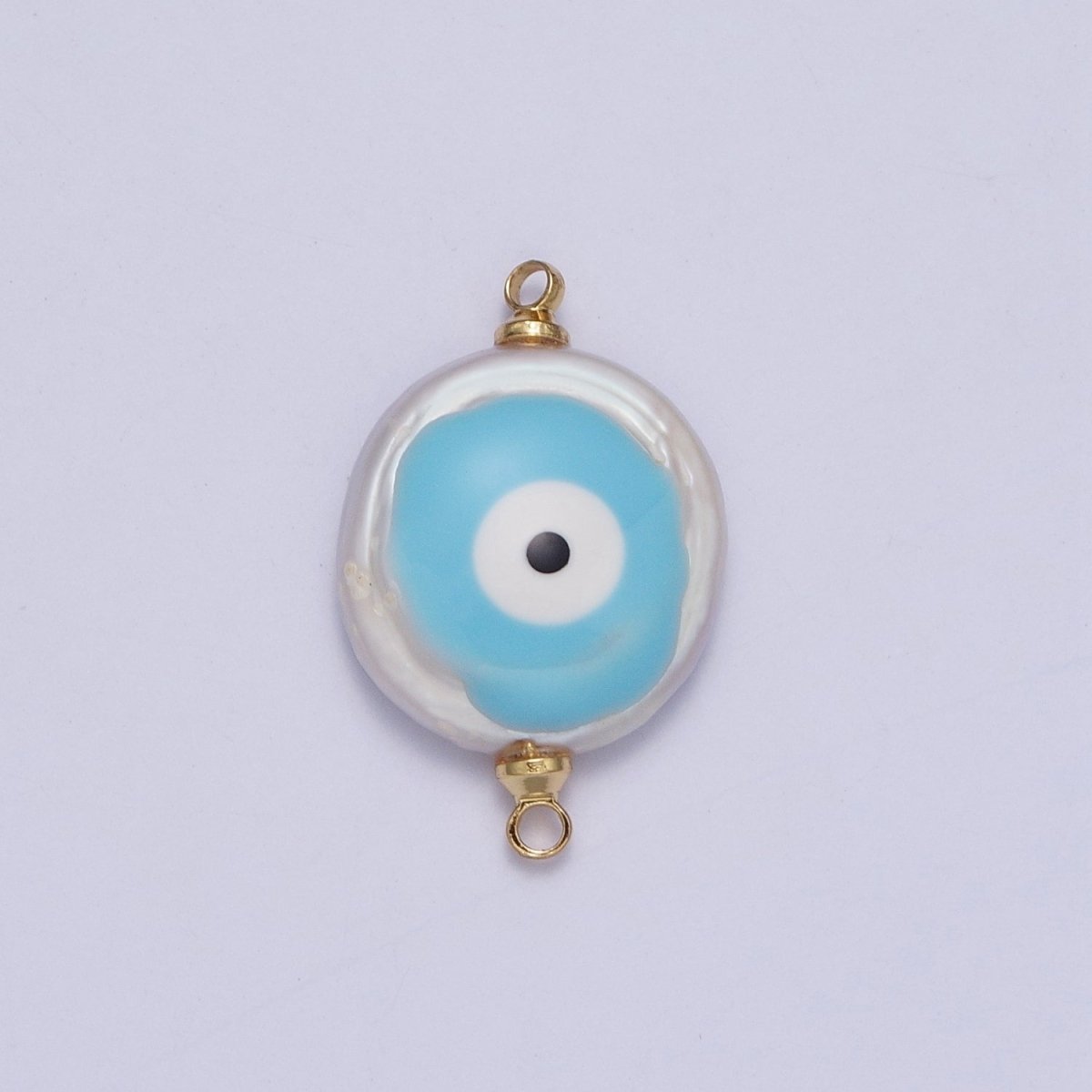 Gold Filled Flat Button Pearl Connector with Glitter Blue Evil Eye Enamel Link Charm For Jewelry Making G-542 G-543