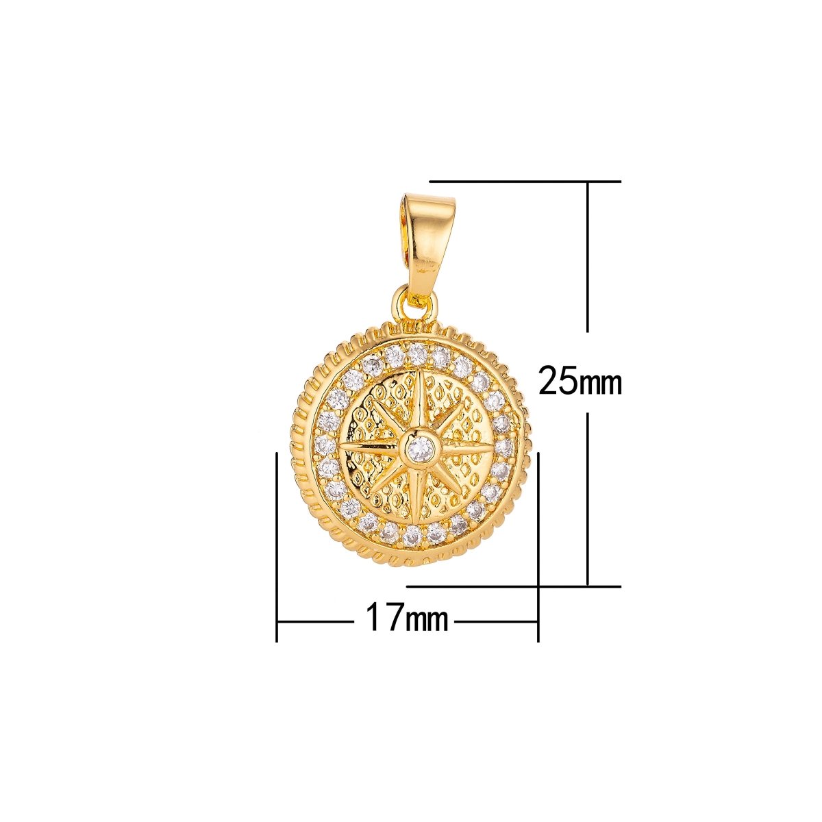 Gold Filled Gold / Pinky Gold Star, Compass, Traveler, Cubic Zirconia Necklace Pendant Charm Bails Findings for Jewelry Making H-024