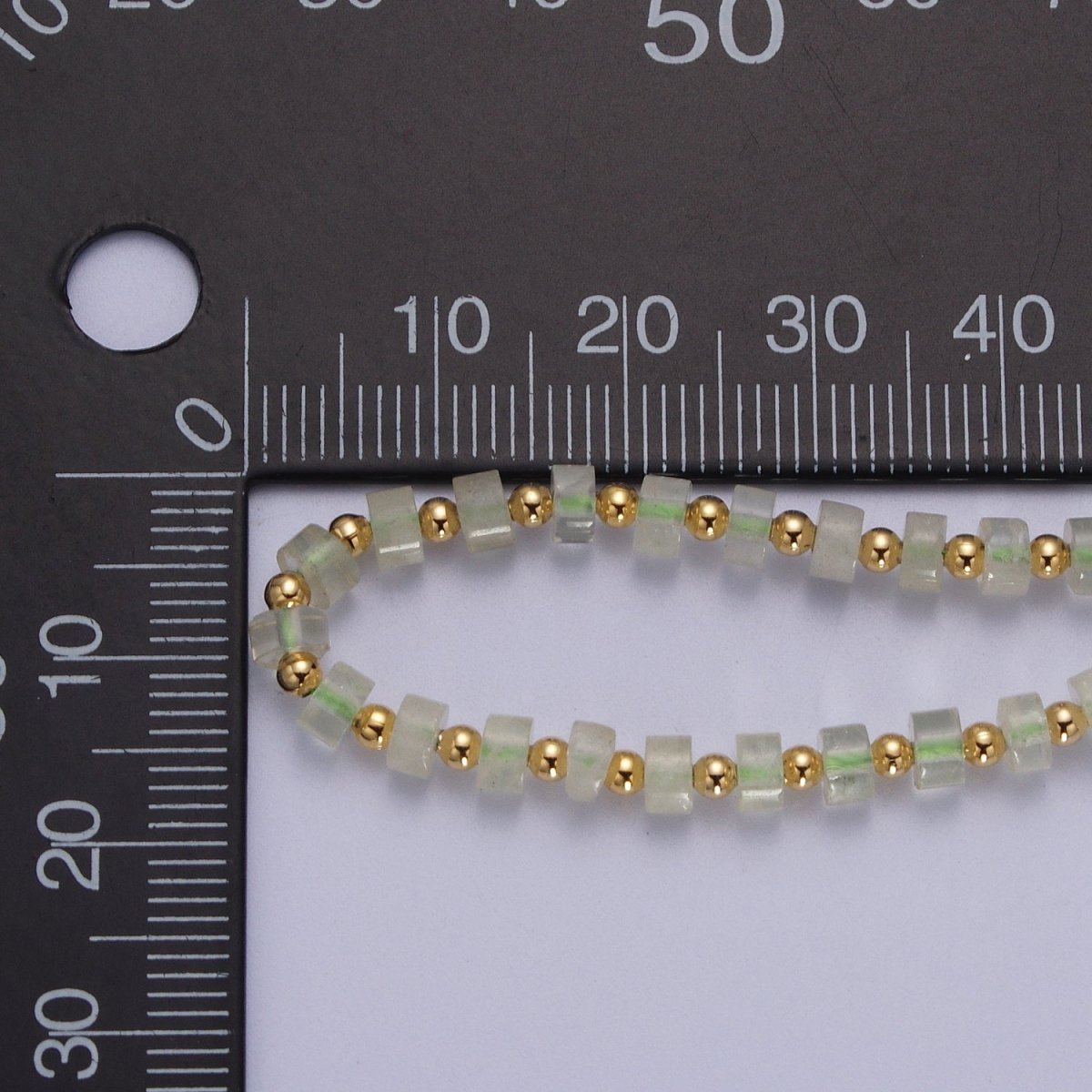Gold Filled Green Prehnite Rondelle Heishi Gemstone Gold Spacer Beads 16 Inch Choker Necklace | WA-1436 Clearance Pricing