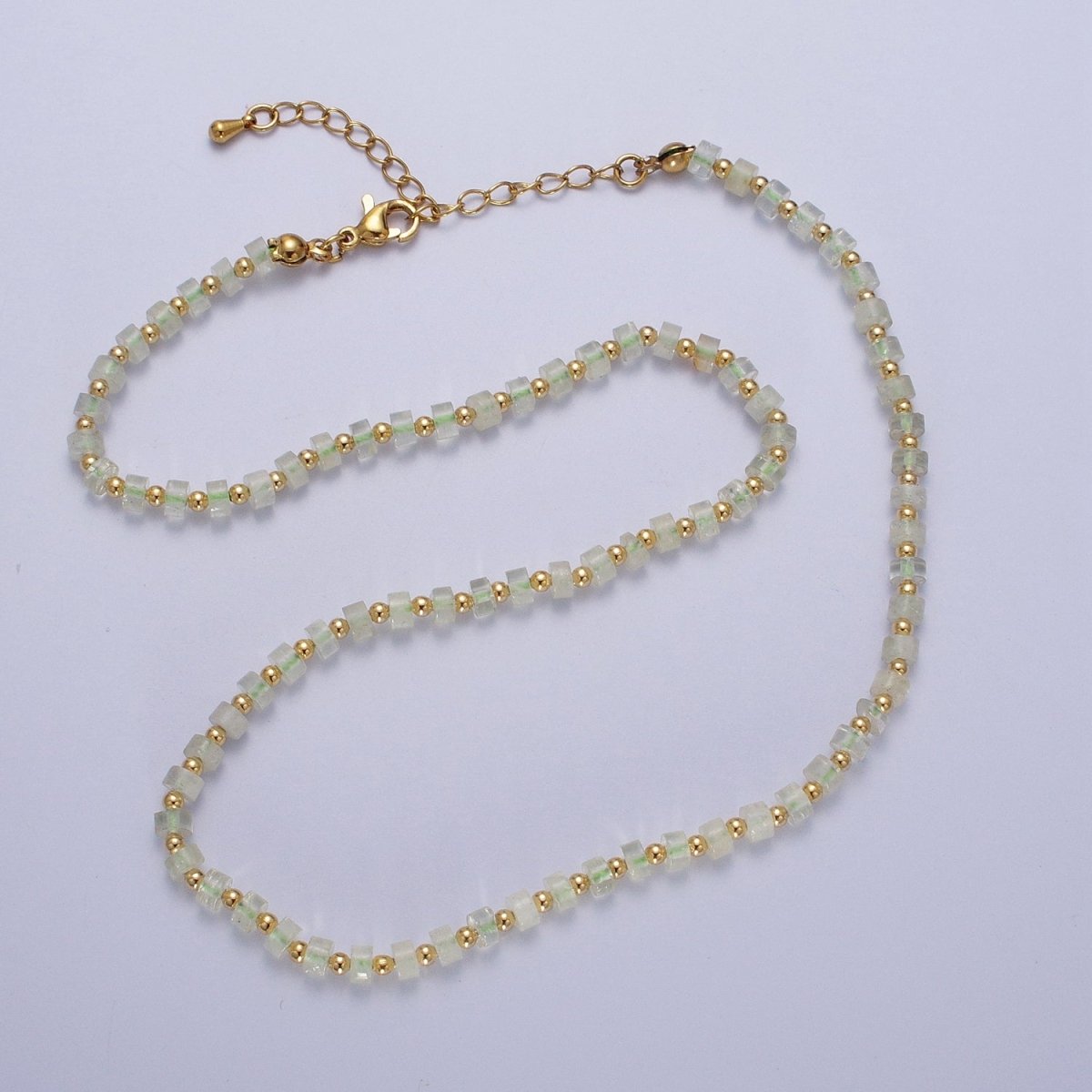Gold Filled Green Prehnite Rondelle Heishi Gemstone Gold Spacer Beads 16 Inch Choker Necklace | WA-1436 Clearance Pricing