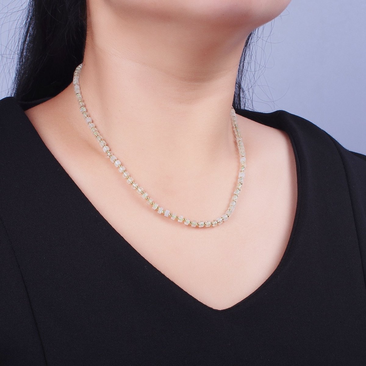 Gold Filled Green Prehnite Rondelle Heishi Gemstone Gold Spacer Beads 16 Inch Choker Necklace | WA-1436 Clearance Pricing