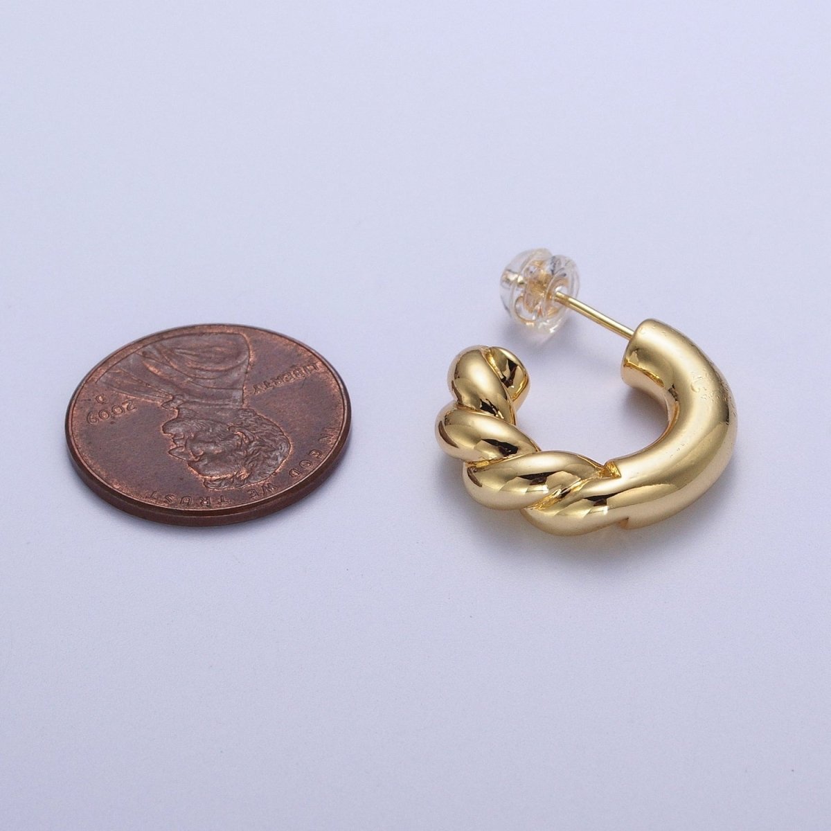 Gold Filled Half Twist Croissant Gold / Silver 20mm C Shaped Hoops Stud Earrings | AD-108 AD-109