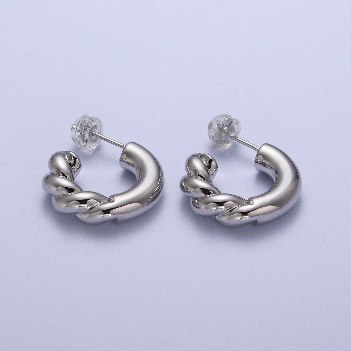 Gold Filled Half Twist Croissant Gold / Silver 20mm C Shaped Hoops Stud Earrings | AD-108 AD-109