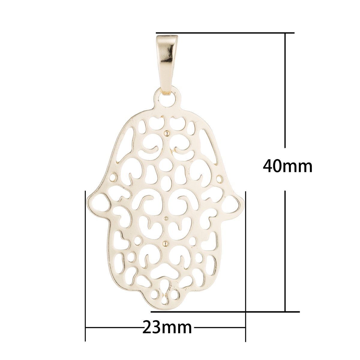 Gold Filled Hamsa Hand, Lucky Peace Health Protection Good Luck Spiritual DIY Necklace Pendant Charm Bead Bails Findings for Jewelry Making H-065