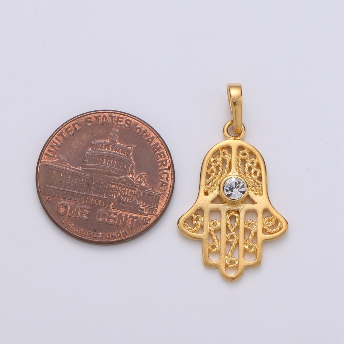 Gold Filled Hamsa Hand Pendant Hand of Fatimah Charm J-071