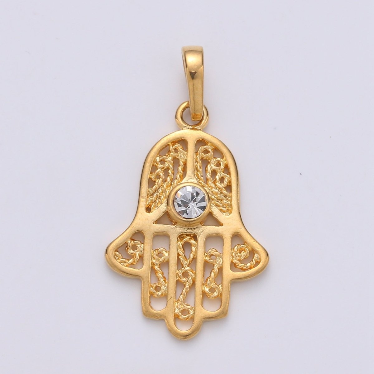 Gold Filled Hamsa Hand Pendant Hand of Fatimah Charm J-071