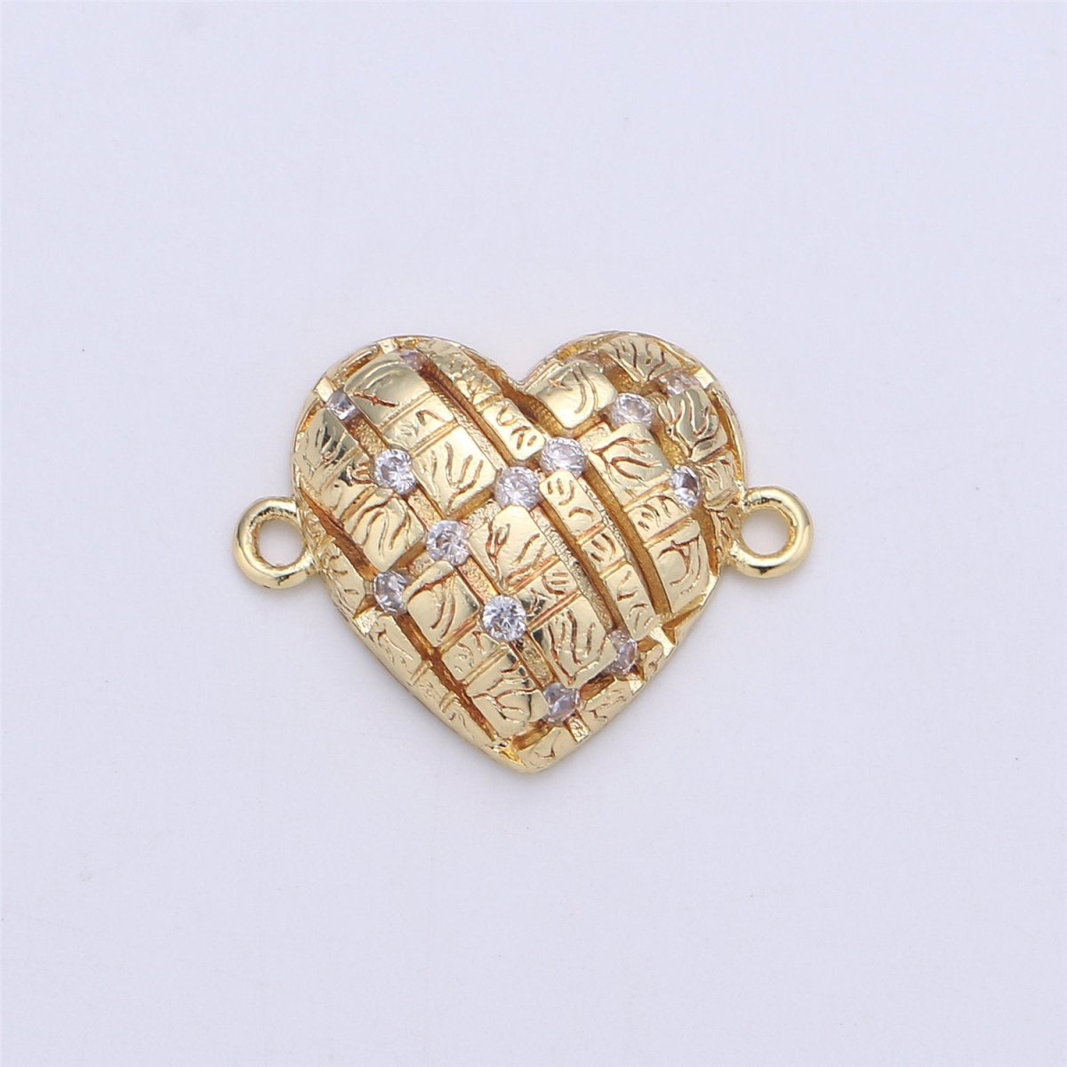 Gold Filled heart Charm Connector, Bracelet Connector, Cubic Heart armlet Connector, CZ Link Charm Jewelry Connector F-365
