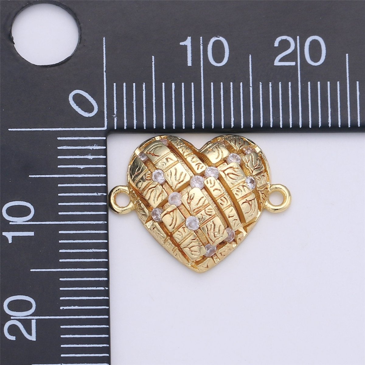 Gold Filled heart Charm Connector, Bracelet Connector, Cubic Heart armlet Connector, CZ Link Charm Jewelry Connector F-365