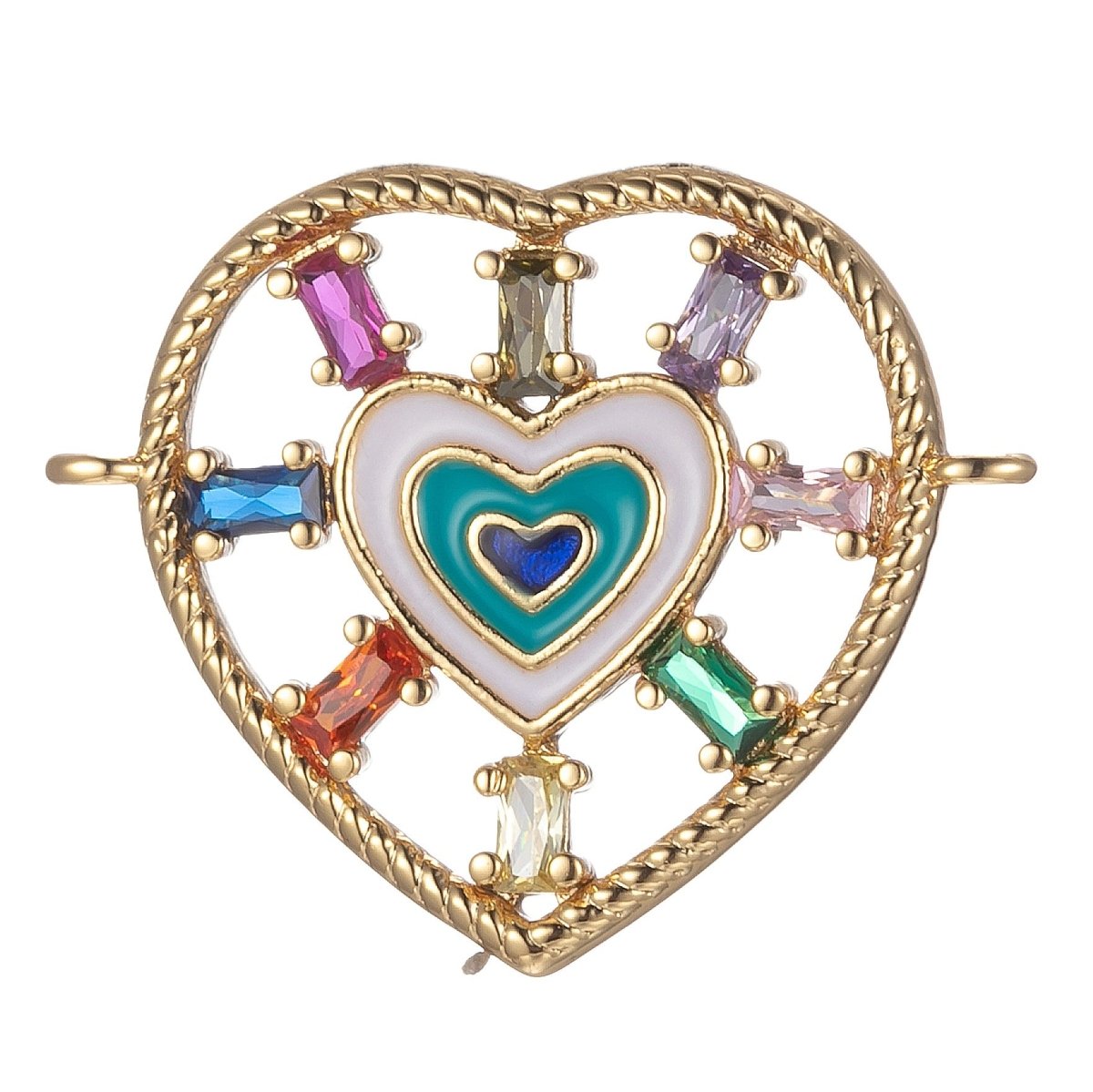 Gold Filled Heart Charm Connector Multi Color CZ Charm Bracelet Earring Necklace Link Connector Double Bail Charm F-871