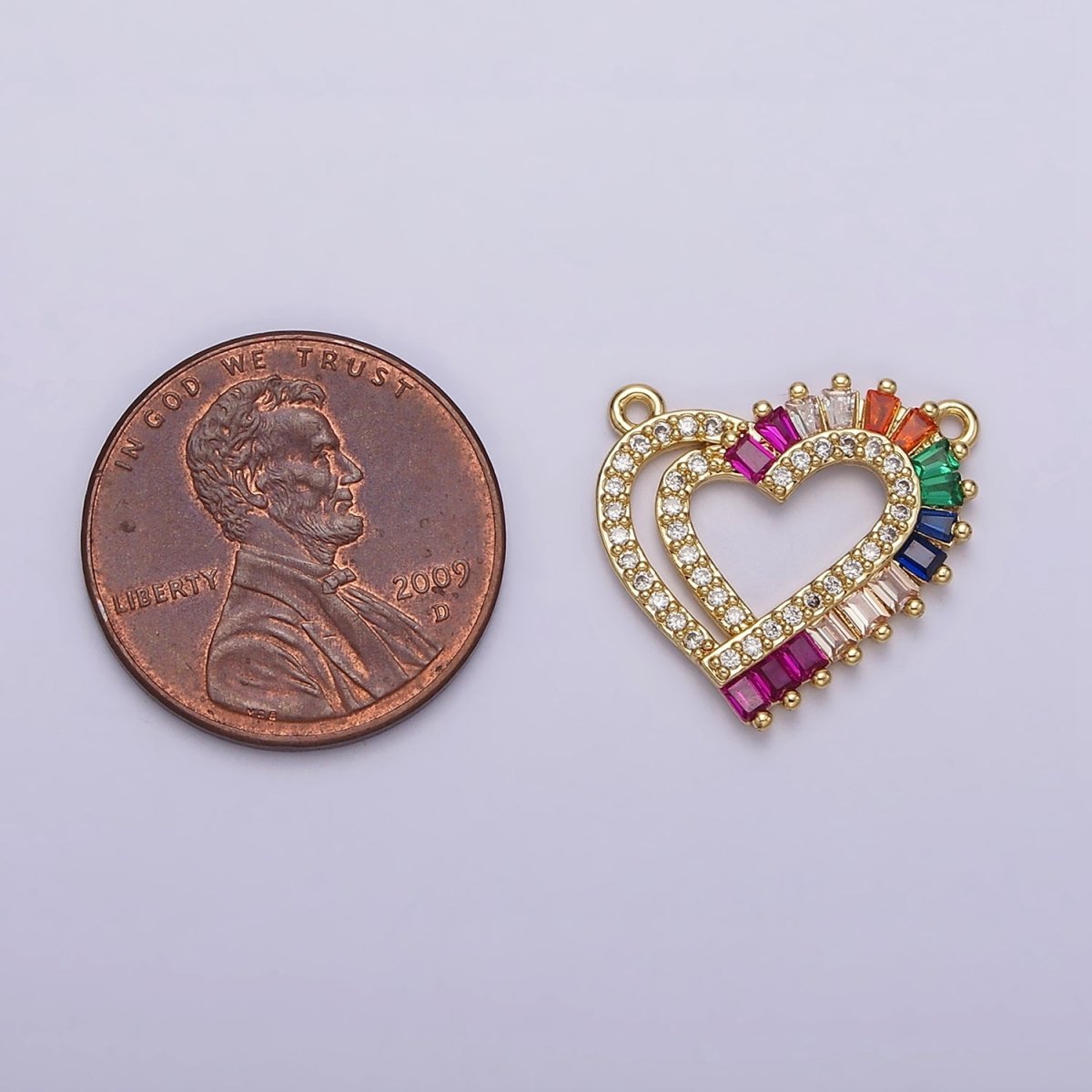 Gold Filled Heart Multiple Band Multicolor Baguette Micro Paved CZ Connector G-653