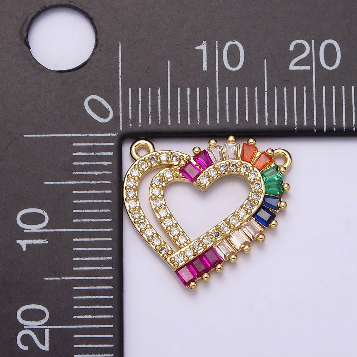 Gold Filled Heart Multiple Band Multicolor Baguette Micro Paved CZ Connector G-653