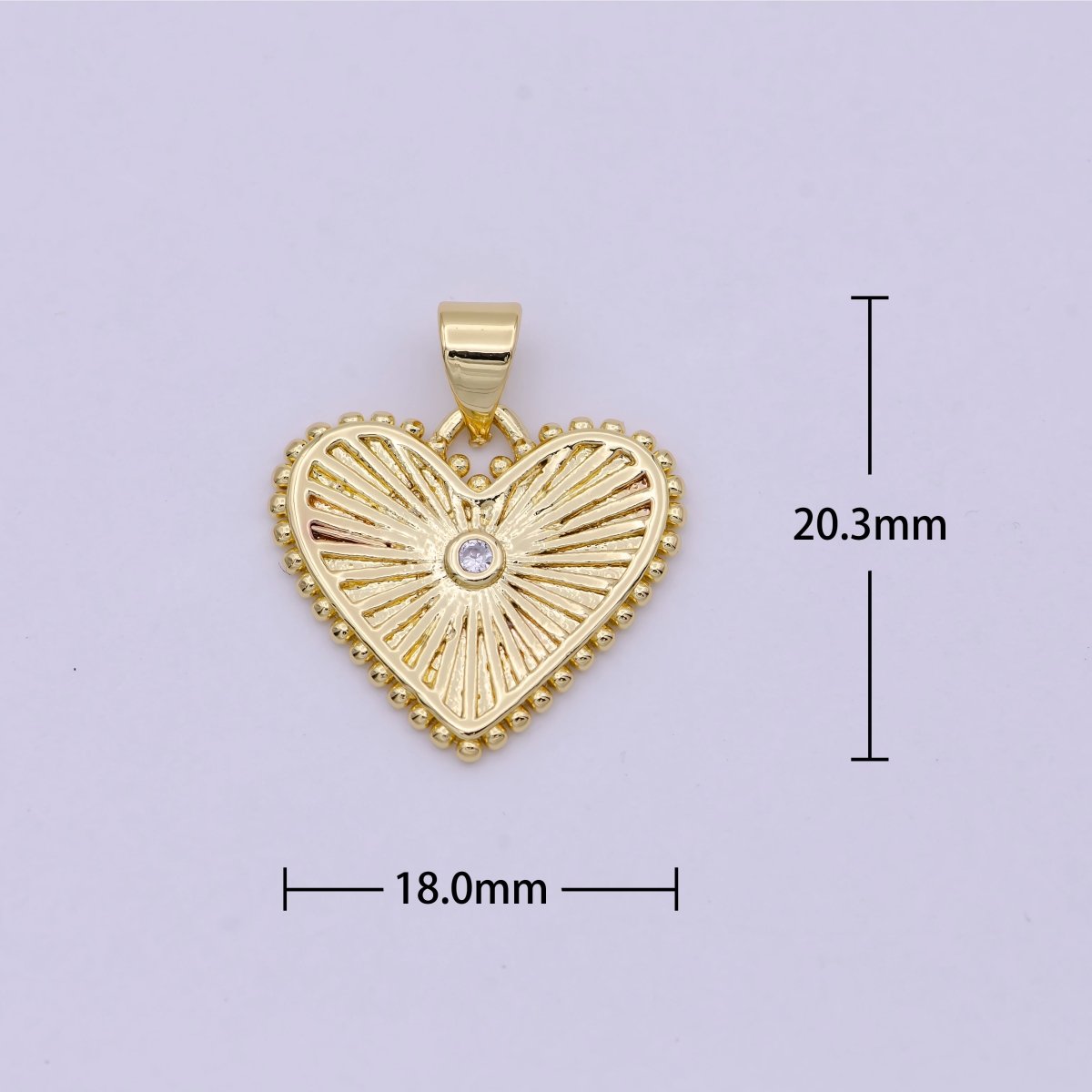 Gold Filled Heart Pendant Medallion, Heart Charm, Valentine Love Pendant Sunburst with Beaded Edges H-427