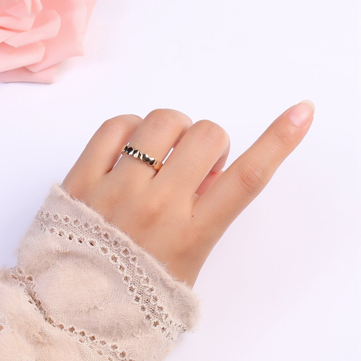 Gold Filled Hexagon Band Adjustable Ring O-322