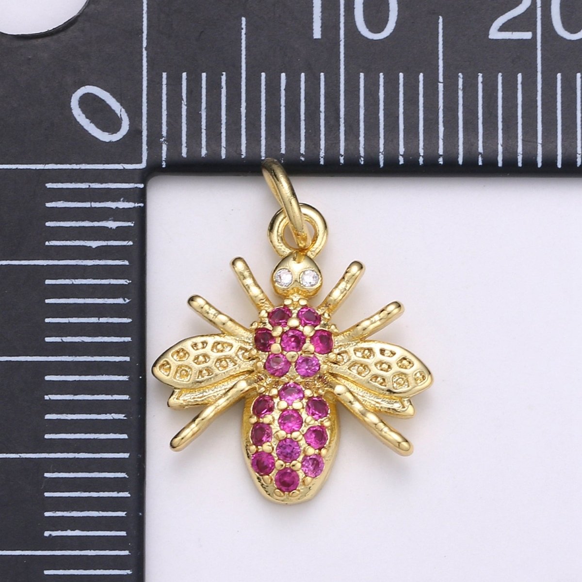Gold Filled Hot Pink Crystal Bees Flies Charm D-880