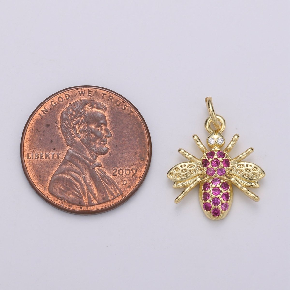 Gold Filled Hot Pink Crystal Bees Flies Charm D-880