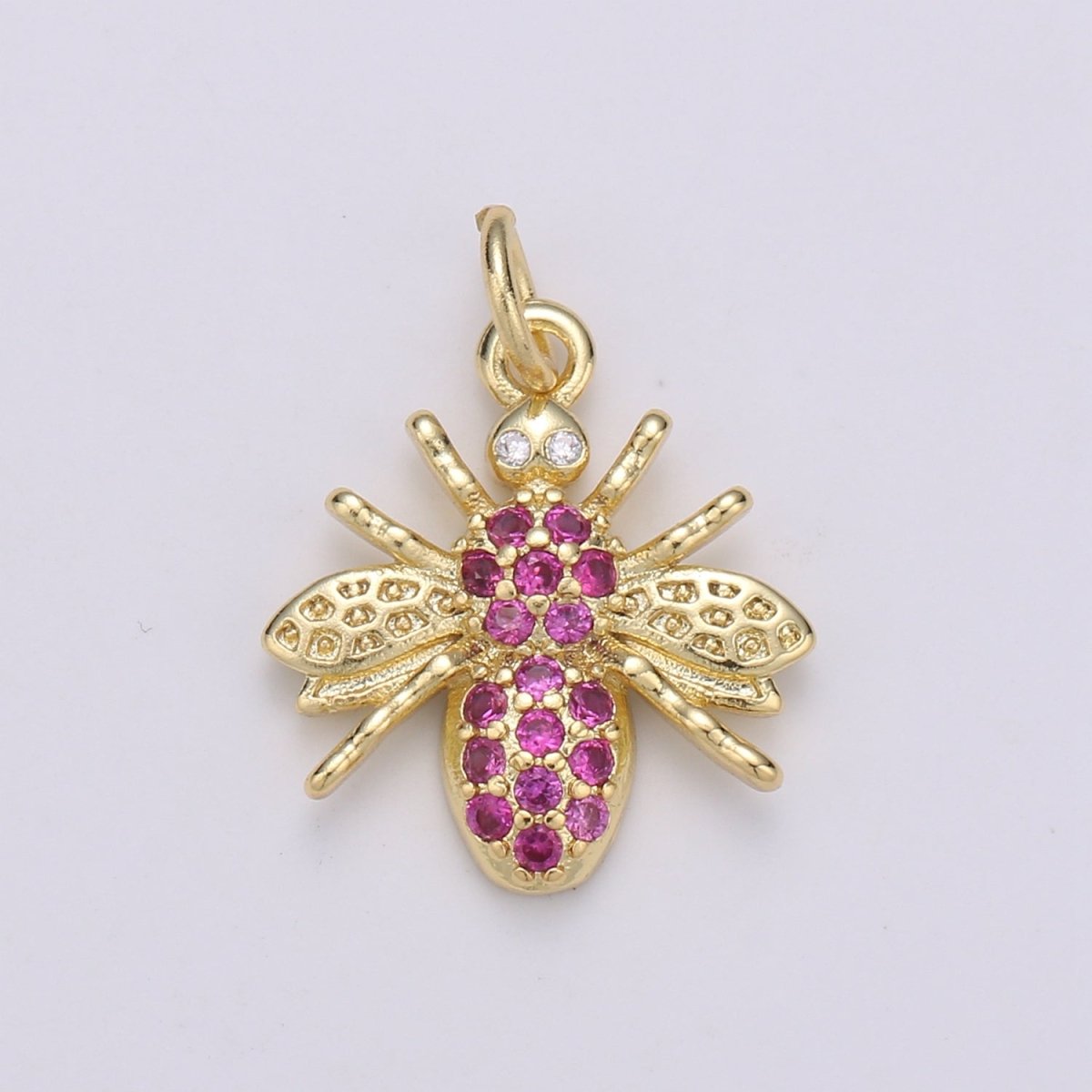 Gold Filled Hot Pink Crystal Bees Flies Charm D-880