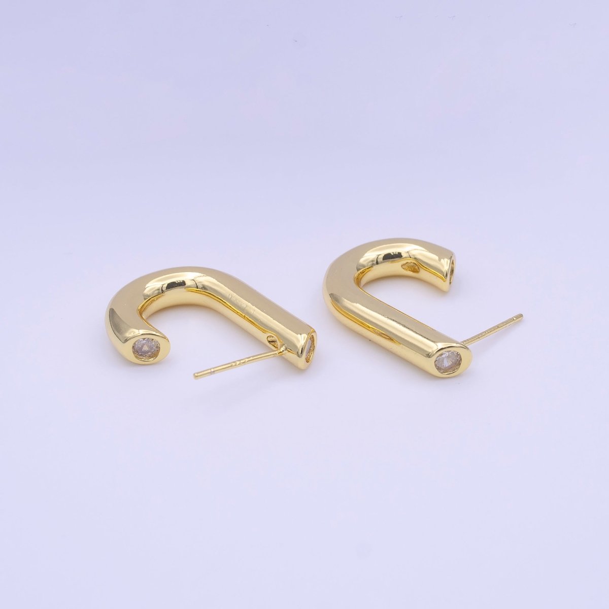 Gold Filled J-Shaped Bar CZ Studs Minimalist Earrings | AD-222