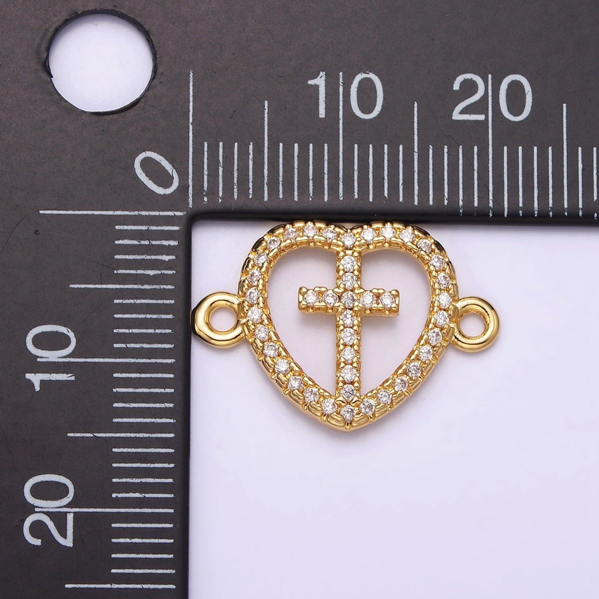 Gold Filled Latin Cross Clear Micro Paved CZ Heart Connector G-650