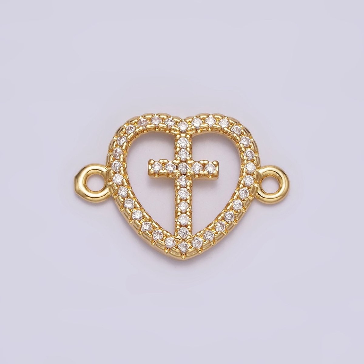 Gold Filled Latin Cross Clear Micro Paved CZ Heart Connector G-650
