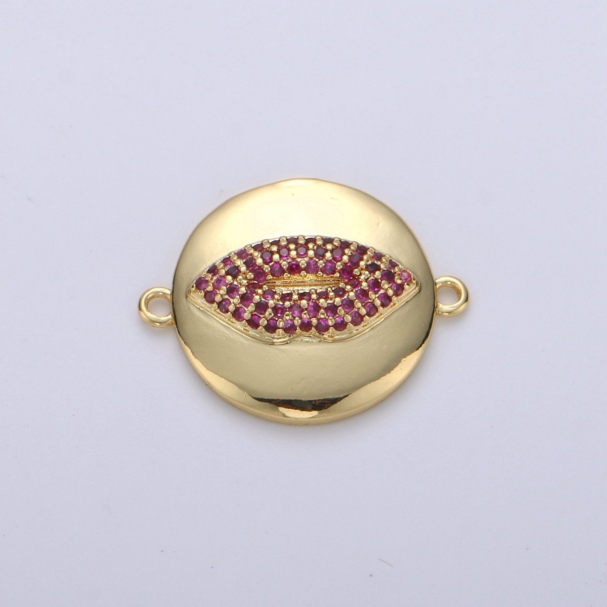 Gold Filled Lips Kiss Micro Pave Connector Charm, Cubic Zirconia Pendant Charm, For DIY Jewelry, Gold Color F-397