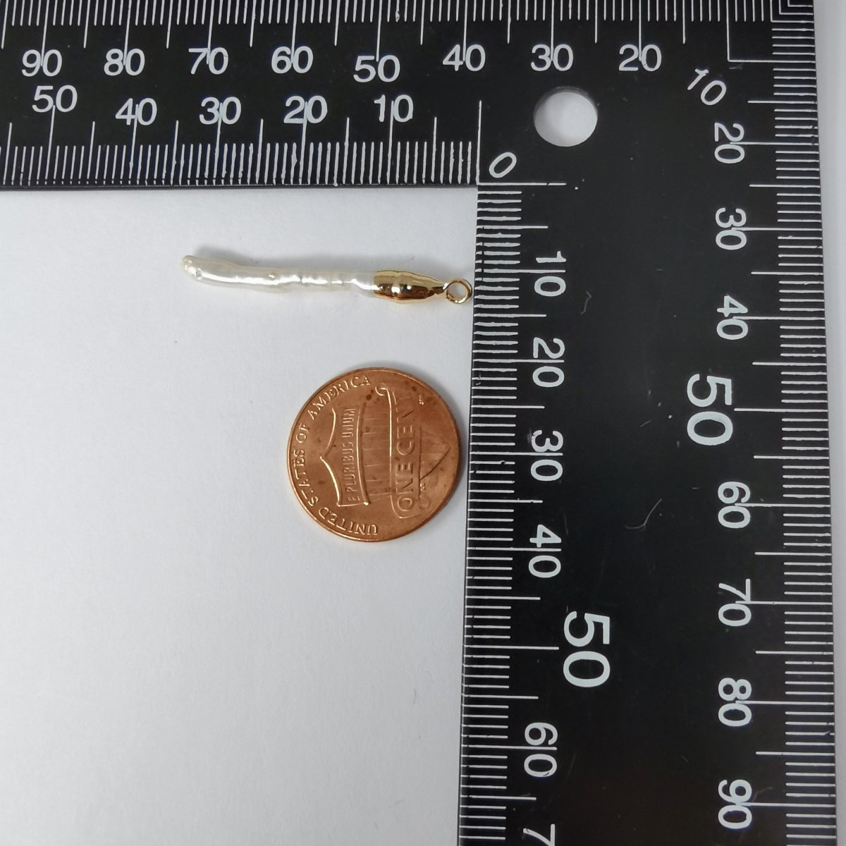 Gold Filled Long Thin Pearl Charm - P-1795