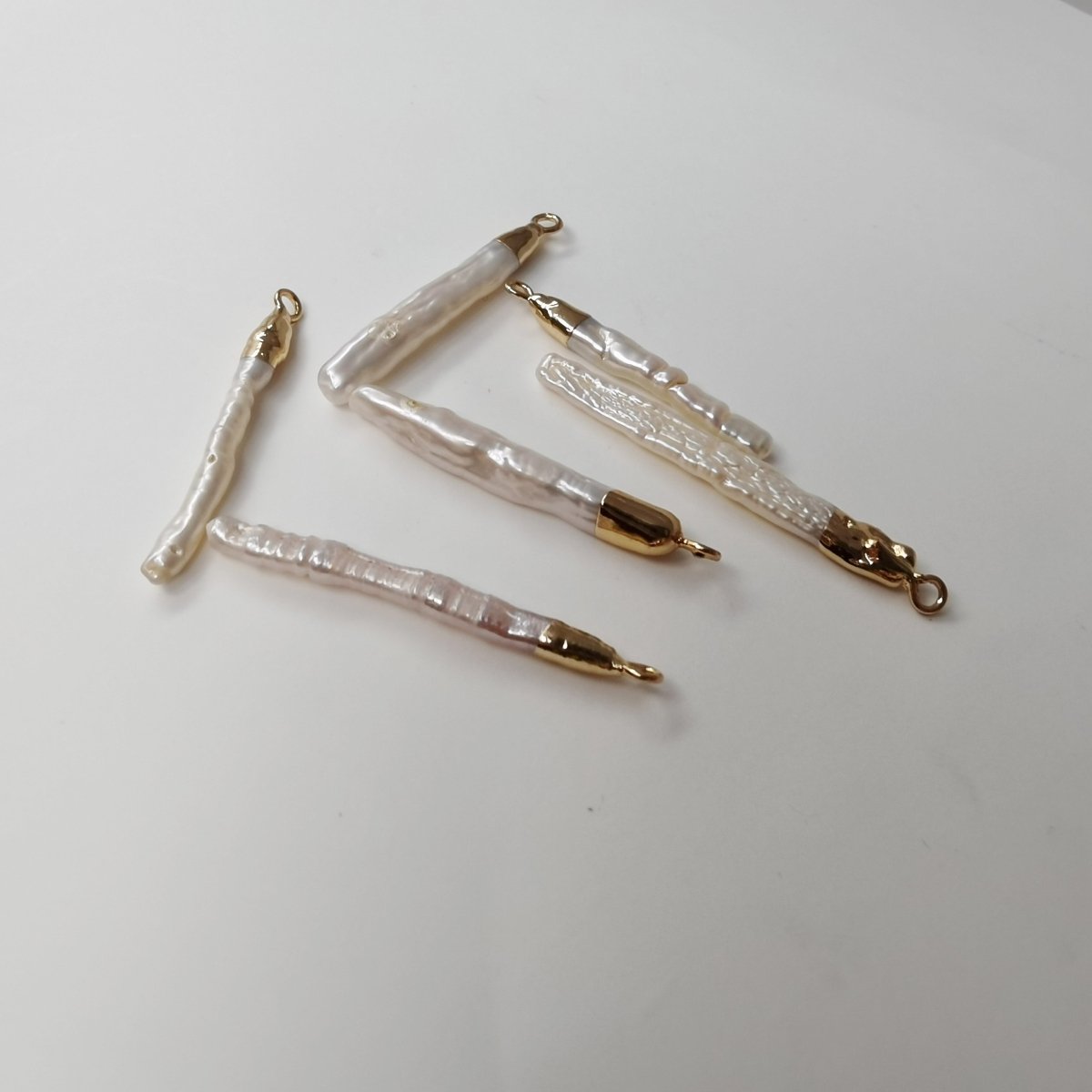 Gold Filled Long Thin Pearl Charm - P-1795