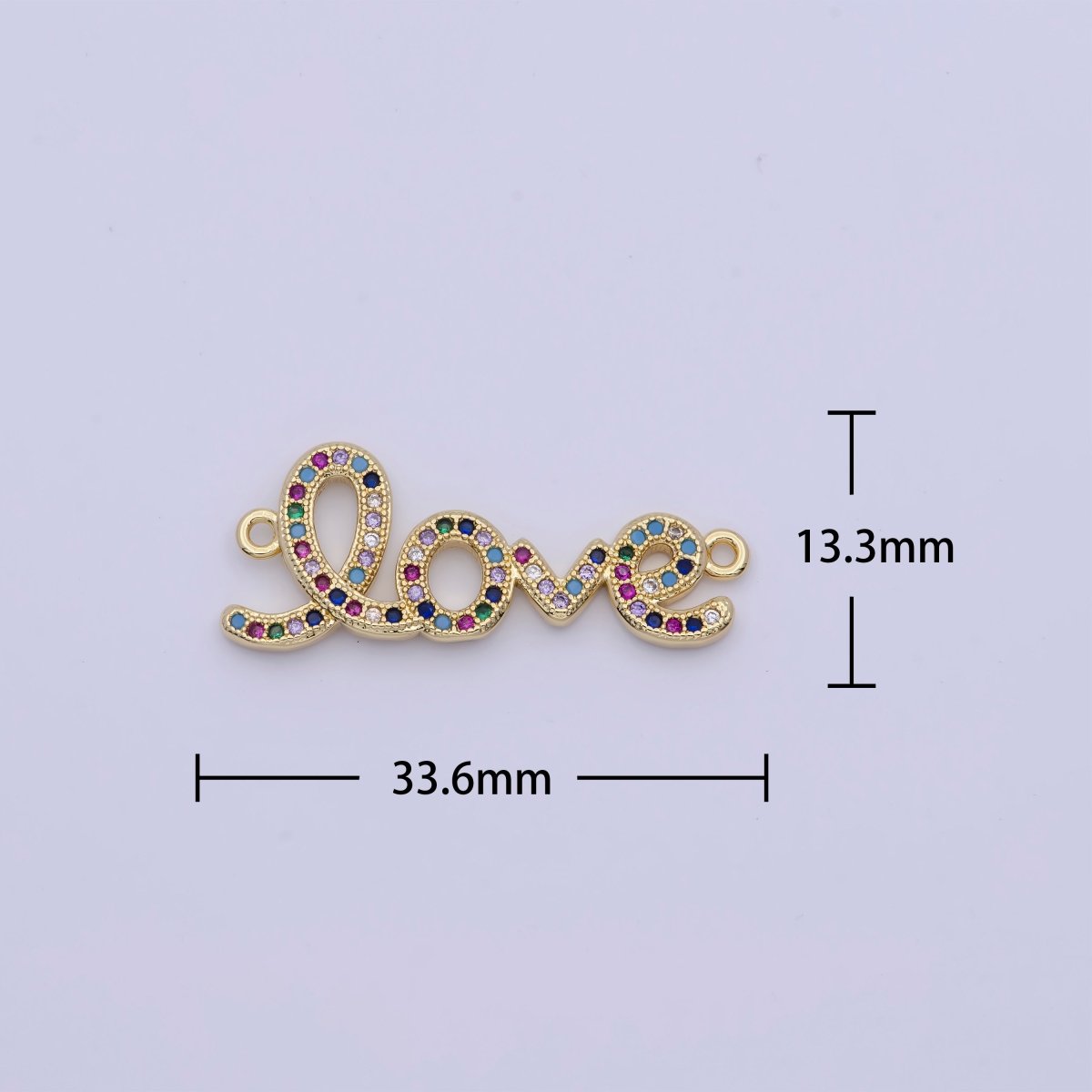 OS Gold Filled "Love" Script Multicolor Micro Paved Cubic Zirconia Link Connector For Valentine Jewelry G-555