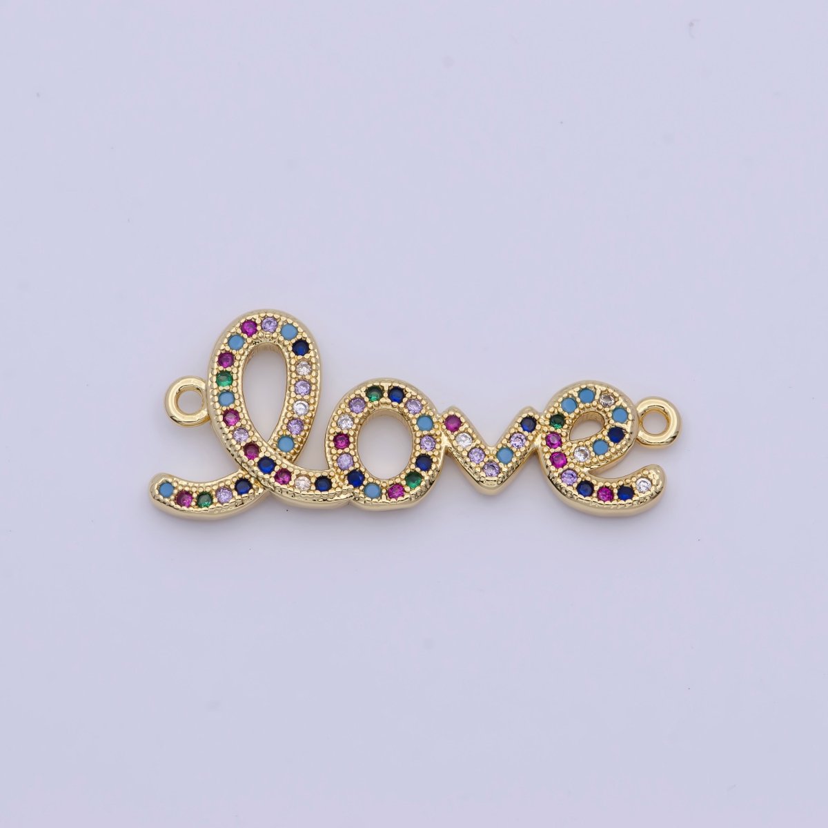 OS Gold Filled "Love" Script Multicolor Micro Paved Cubic Zirconia Link Connector For Valentine Jewelry G-555