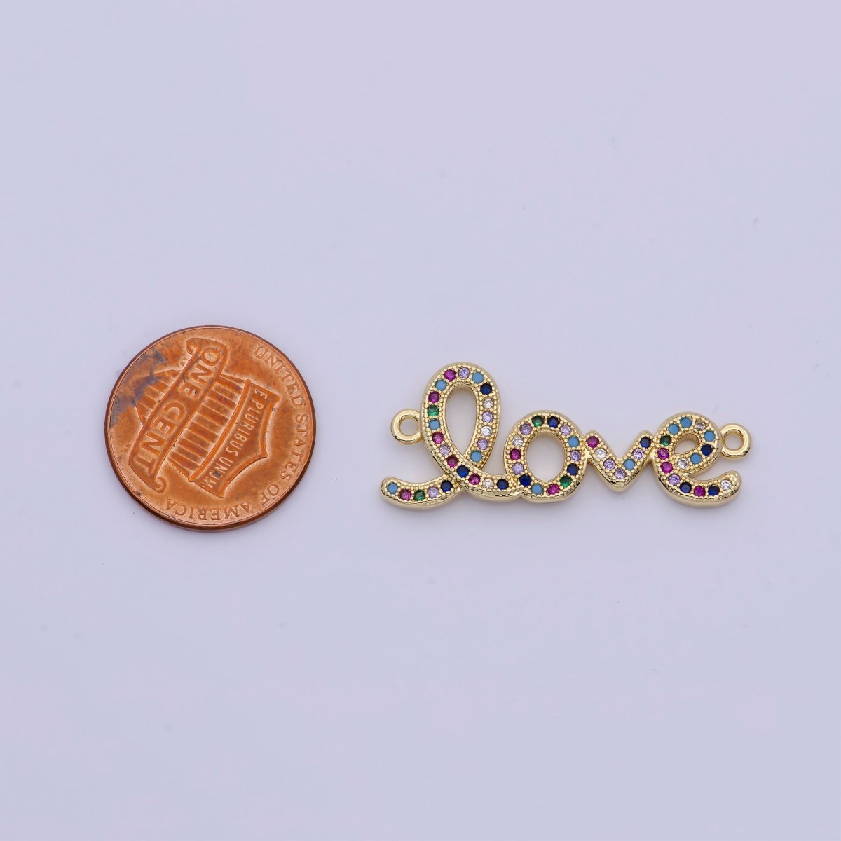 OS Gold Filled "Love" Script Multicolor Micro Paved Cubic Zirconia Link Connector For Valentine Jewelry G-555