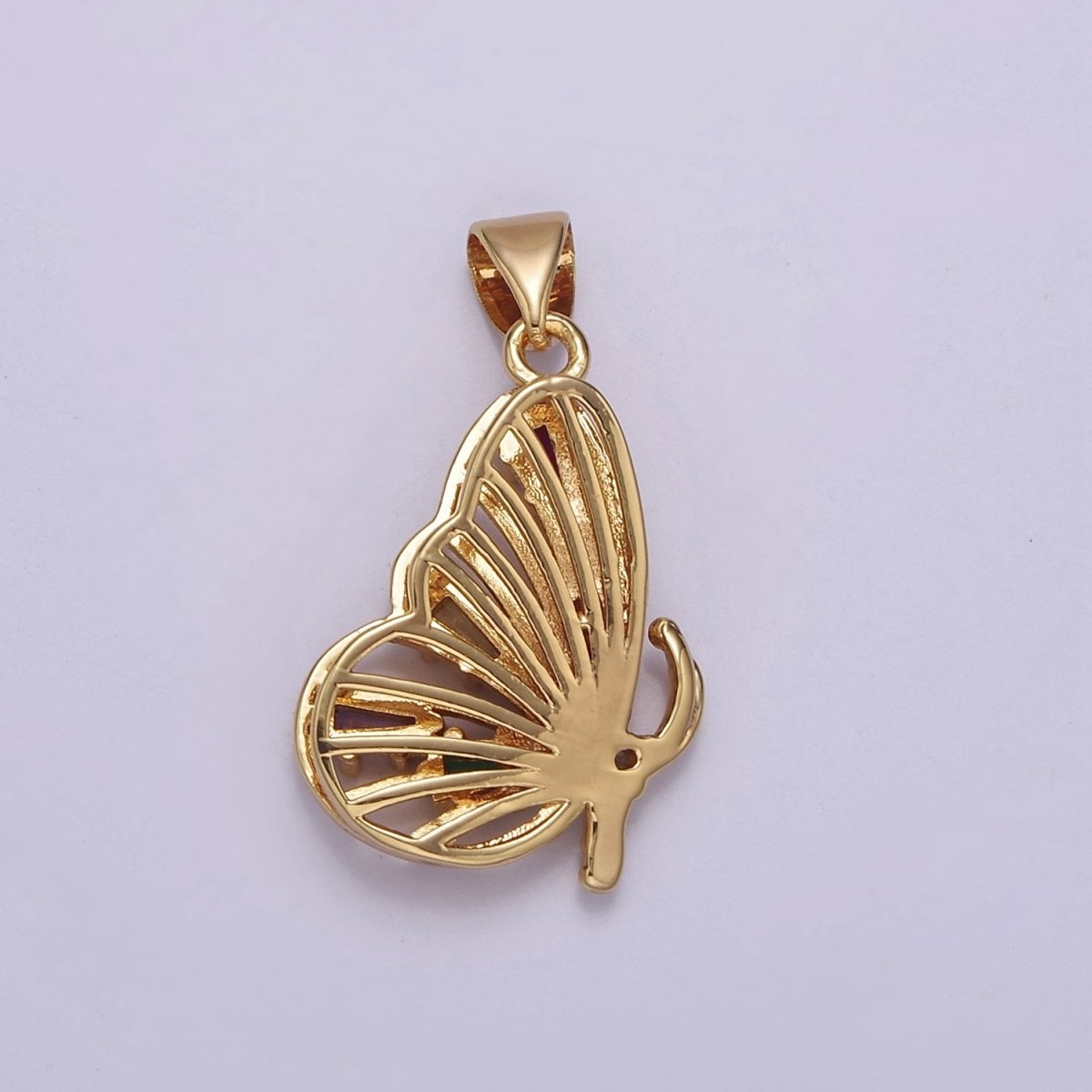 Gold Filled Mariposa Butterfly Pendant with Baguette Cubic Zirconia CZ Wings J-340