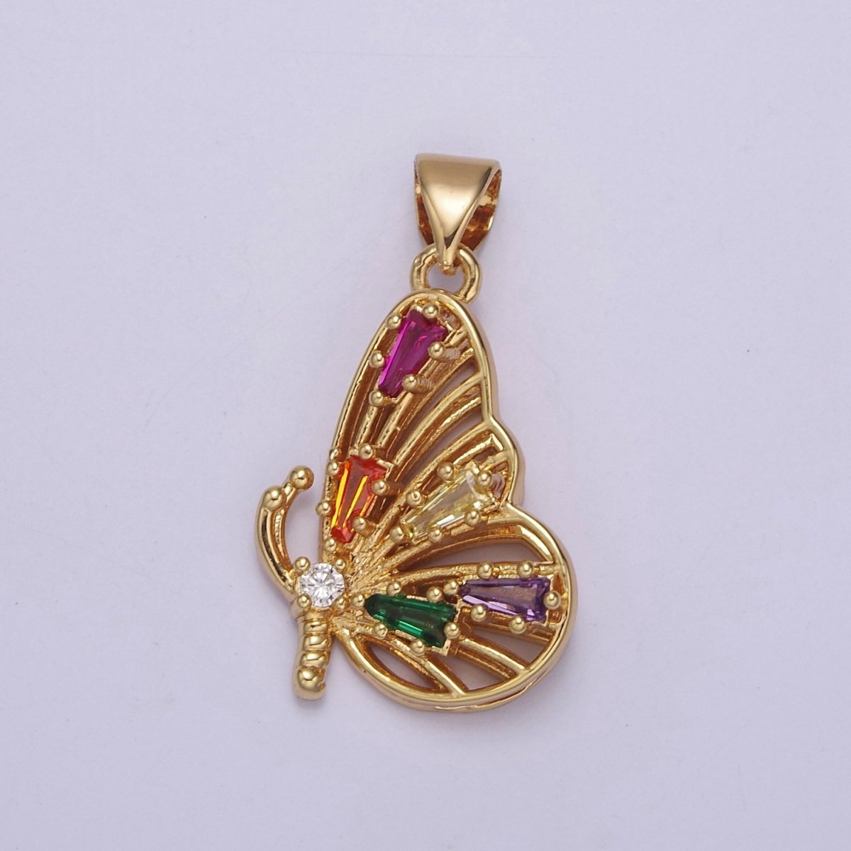 Gold Filled Mariposa Butterfly Pendant with Baguette Cubic Zirconia CZ Wings J-340