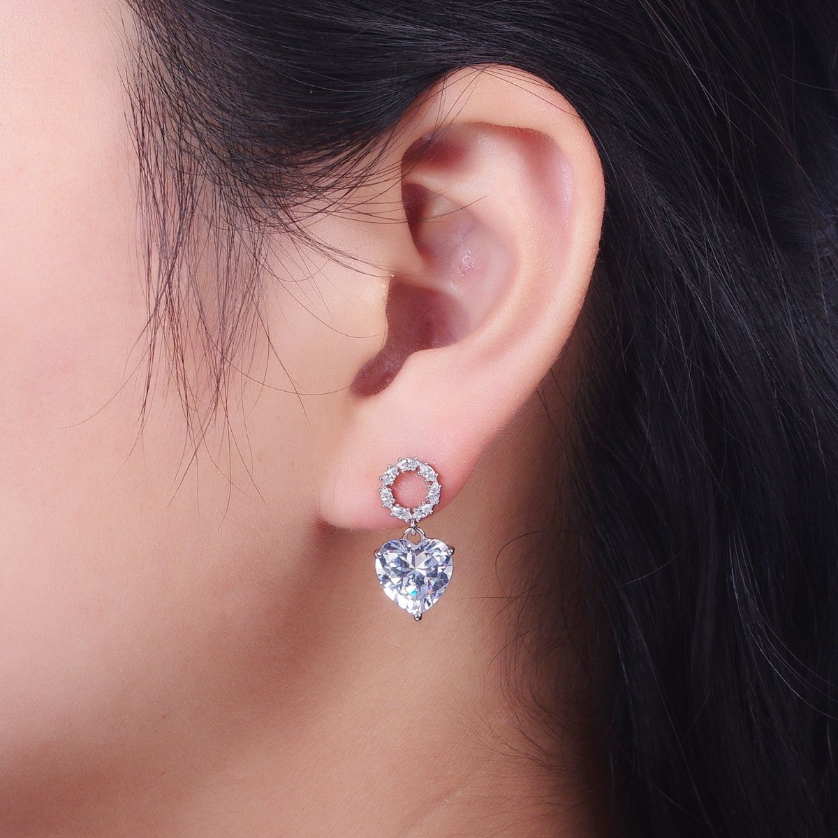 Gold Filled Marquise Round Stud Earring; Clear, Pink CZ Heart Drop Dangle Earrings in Gold & Silver | AD-307~AD-309