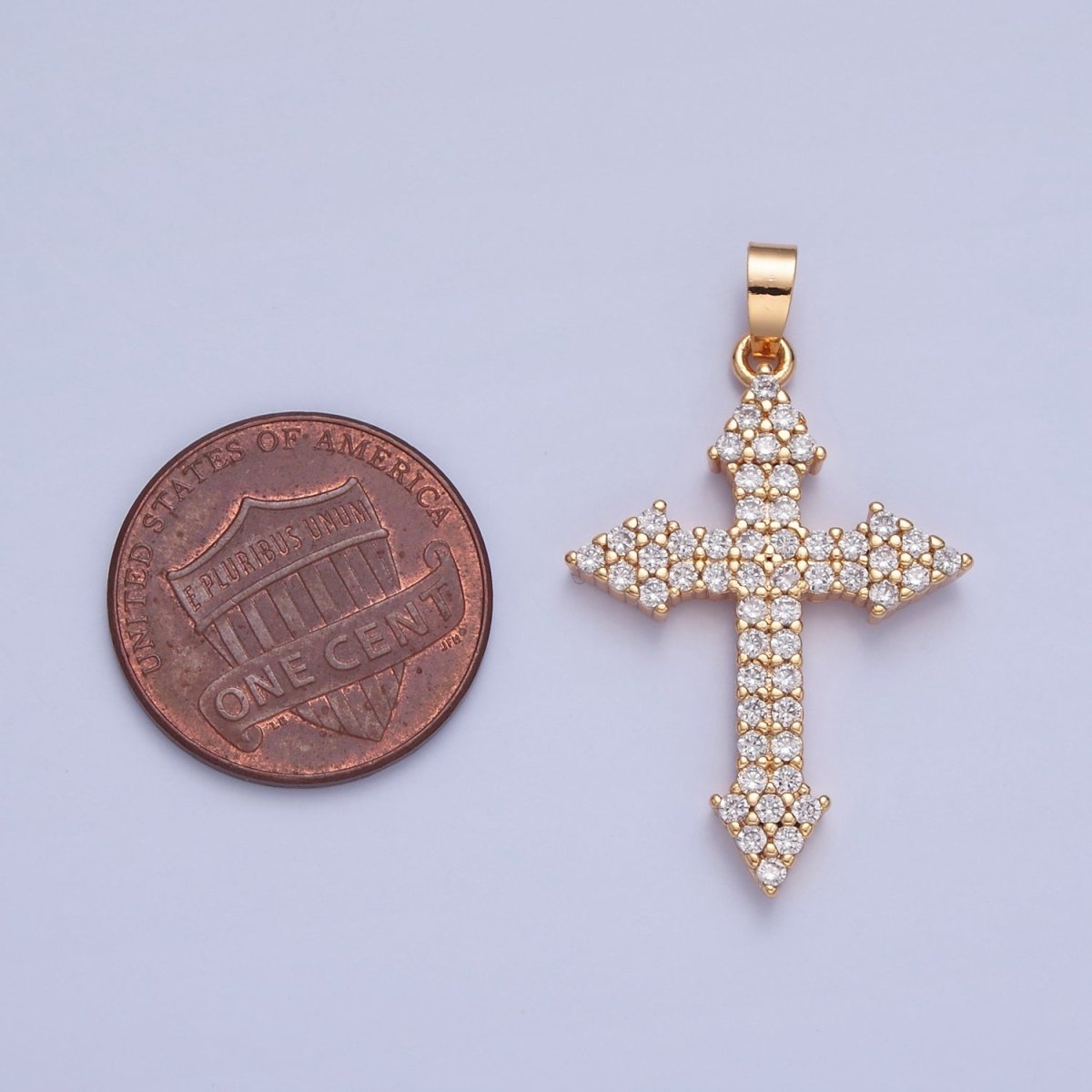 Gold Filled Micro Pave Cross Pendant, Clear Cubic Zirconia CZ Religious Jewelry Component For Necklace Making H-056