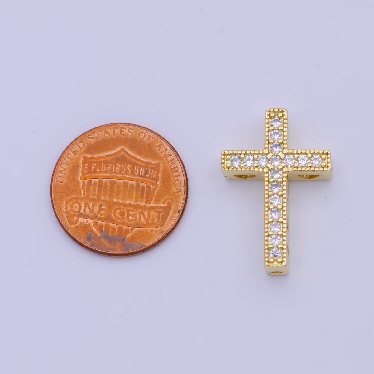 Gold Filled Micro Pave CZ Religious Cross Bead Findings in Silver & Gold B-164
