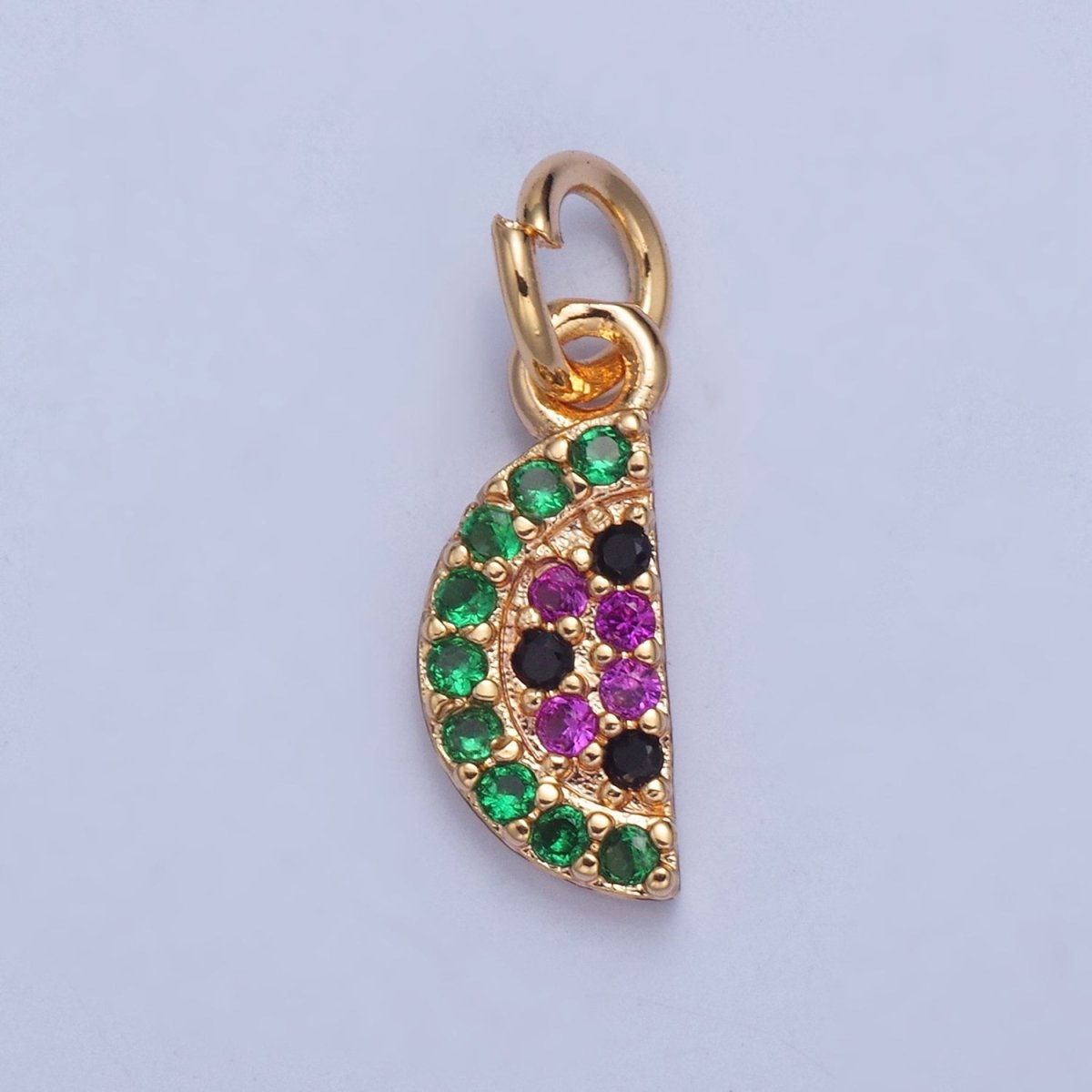 Gold Filled Micro Pave CZ Watermelon Charm, Multicolor / Clear Cubic Zirconia Fruit Slice Charm For Jewelry Making, X034 X035