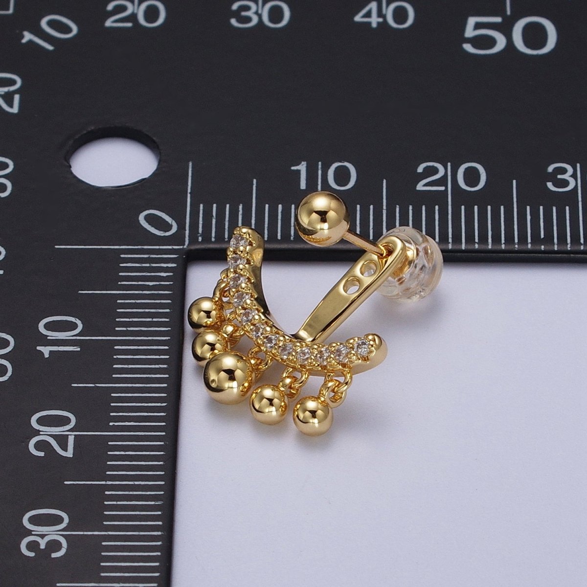 Gold Filled Micro Paved CZ Arc Line Bead Drop Earring Jacket in Silver | AD-257