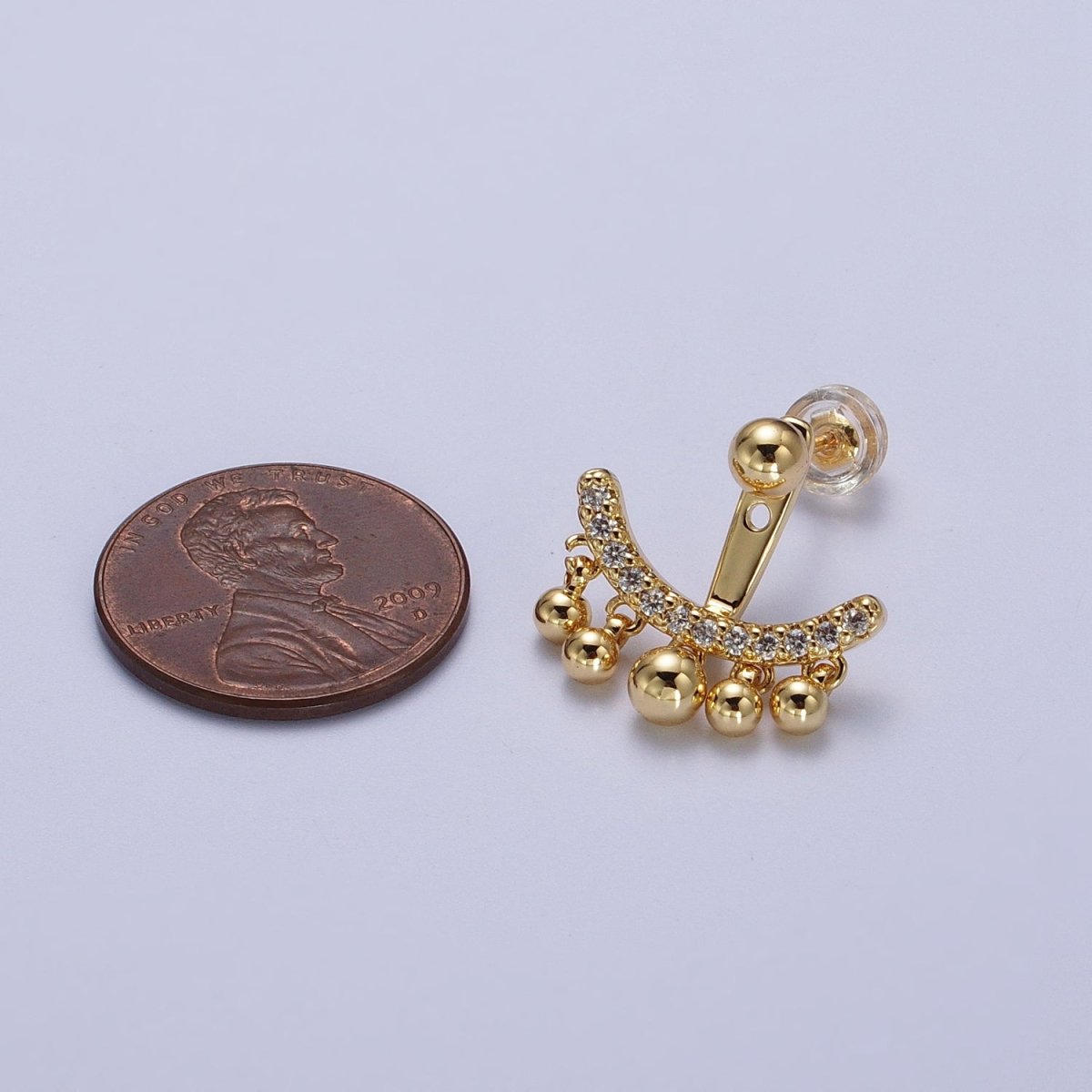 Gold Filled Micro Paved CZ Arc Line Bead Drop Earring Jacket in Silver | AD-257