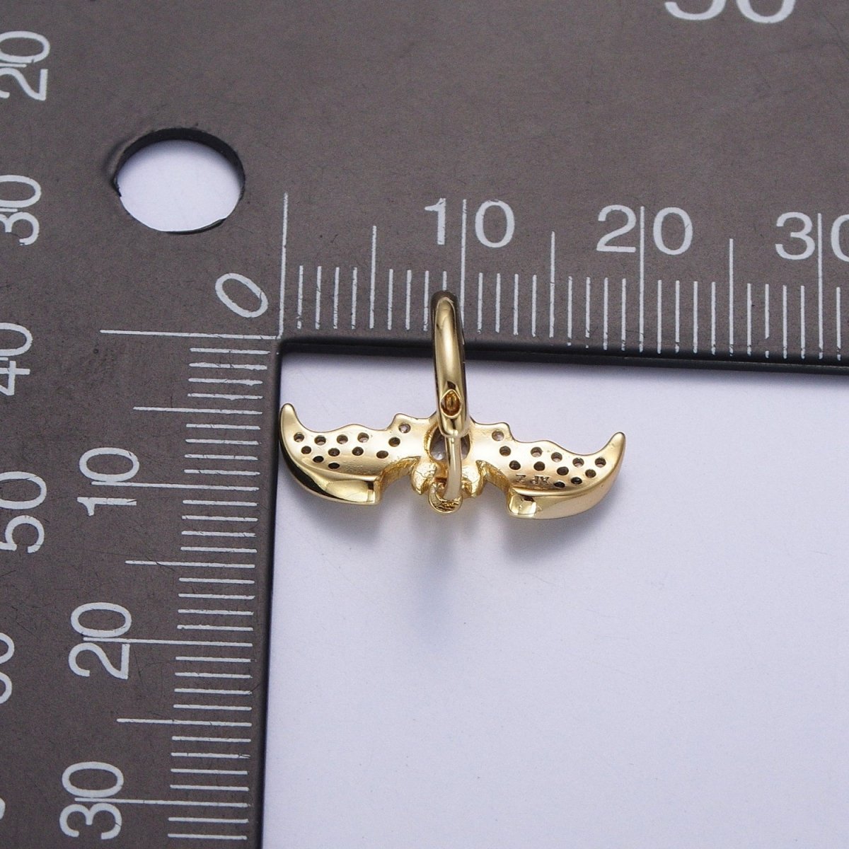 Gold Filled Micro Paved Horn Flying Bats Gold Stud Halloween Earrings | AD-058