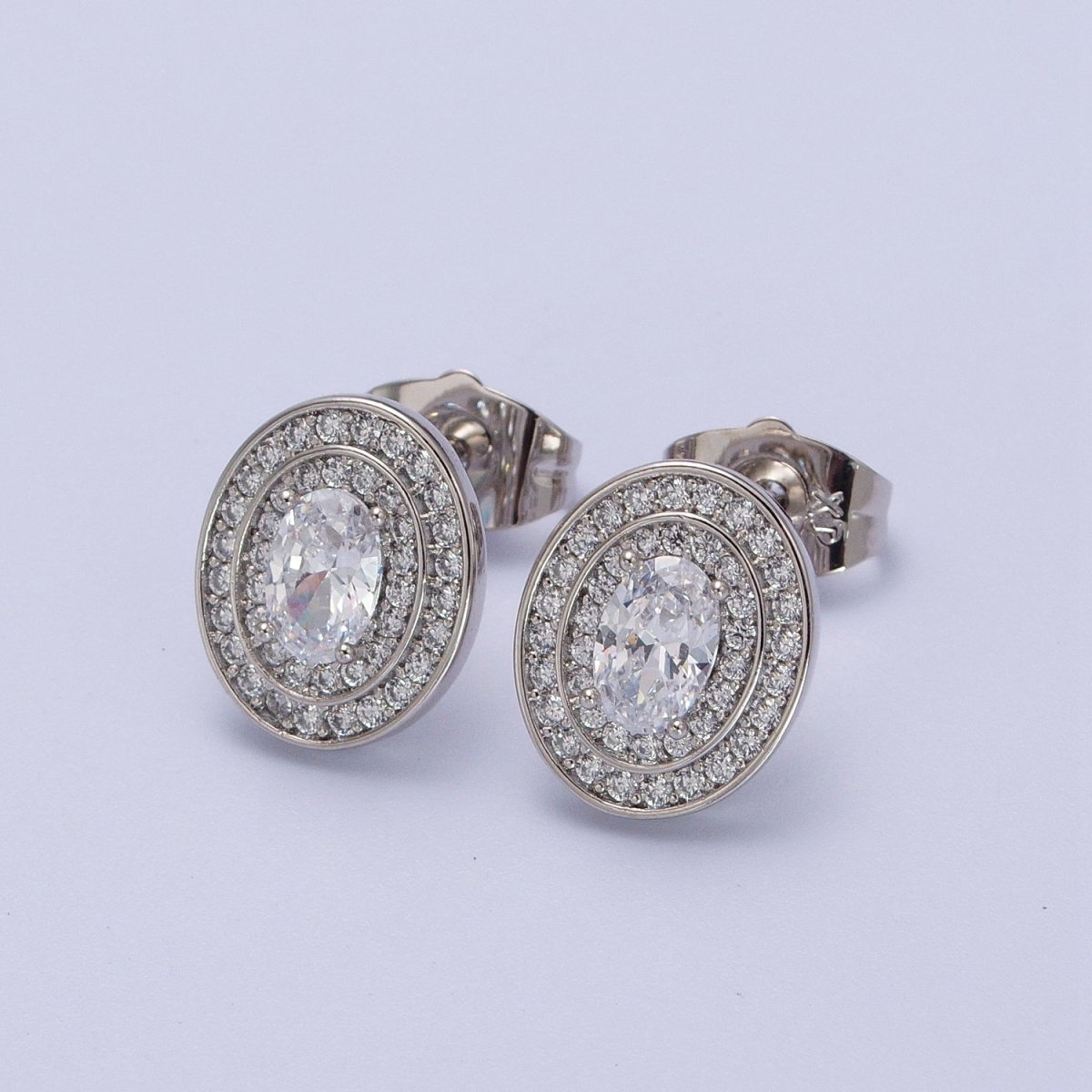 Gold Filled Micro Paved Purple, Clear, Yellow Oval CZ Stud Earrings | AD-295 AD-296 AD-297