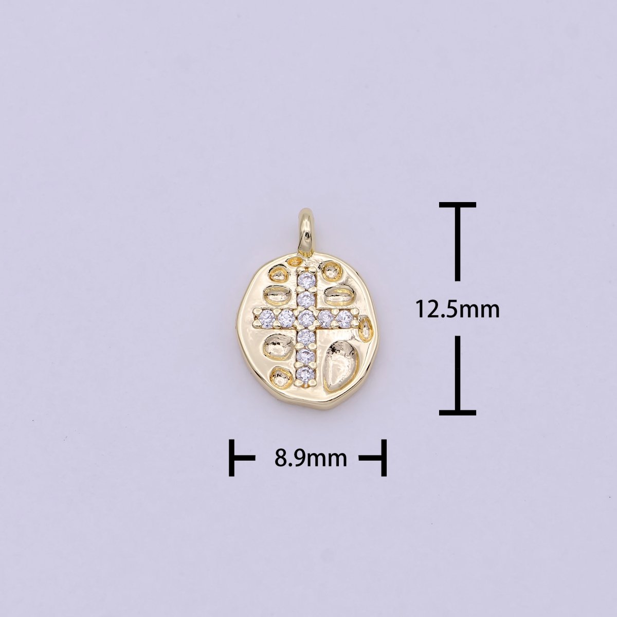 Gold Filled Mini Coin Charm Micro Pave Cross Pendant for Add on Charm Religious Jewelry  N-453