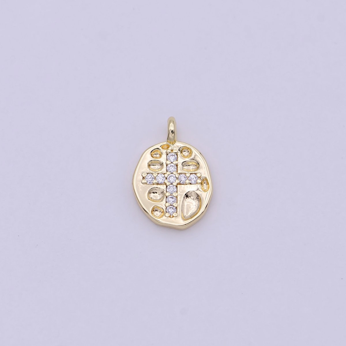 Gold Filled Mini Coin Charm Micro Pave Cross Pendant for Add on Charm Religious Jewelry  N-453