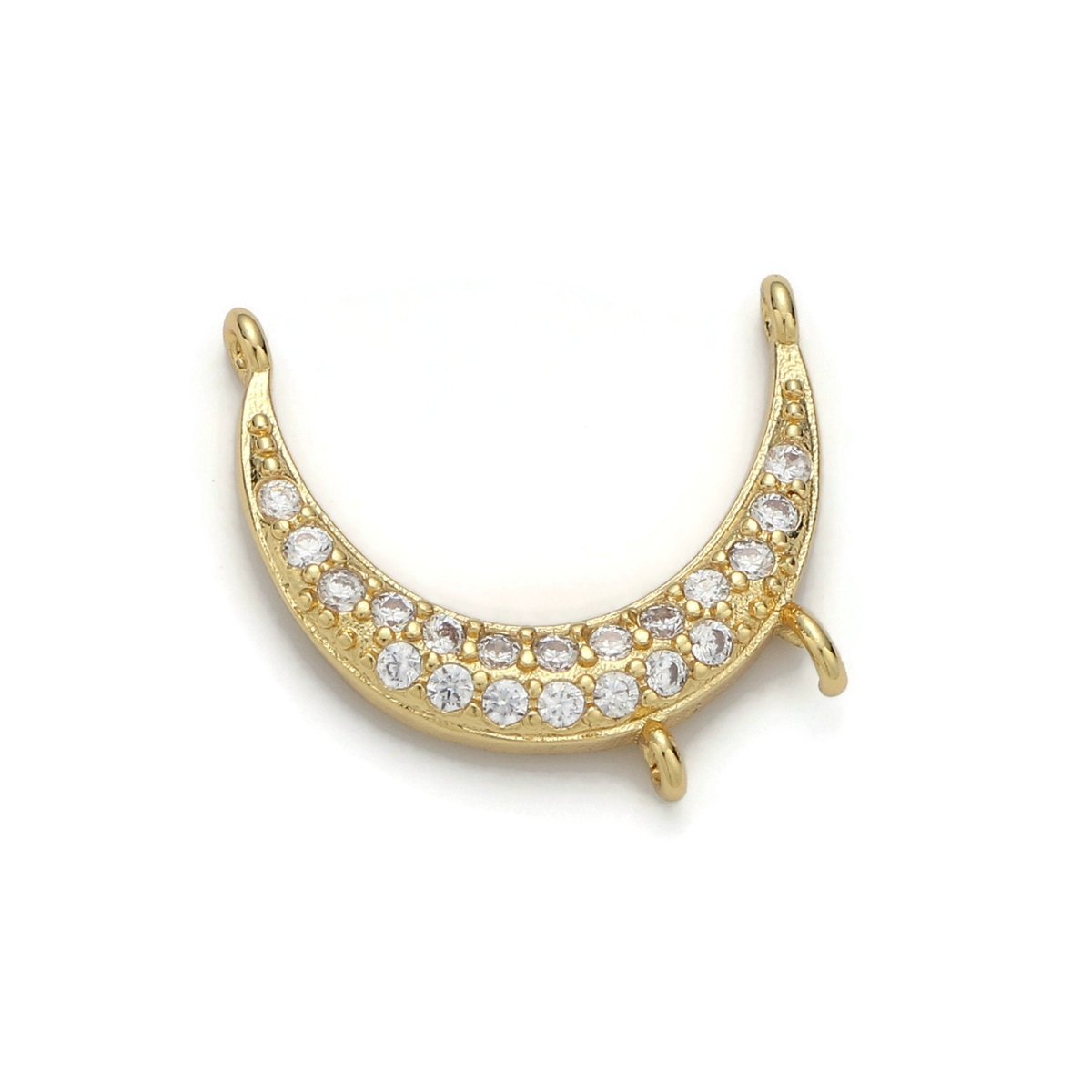 Gold Filled Moon Micro Pave Connector Charm, Cubic Zirconia Moon Pendant Charm, For DIY Jewelry, Gold Color F-377