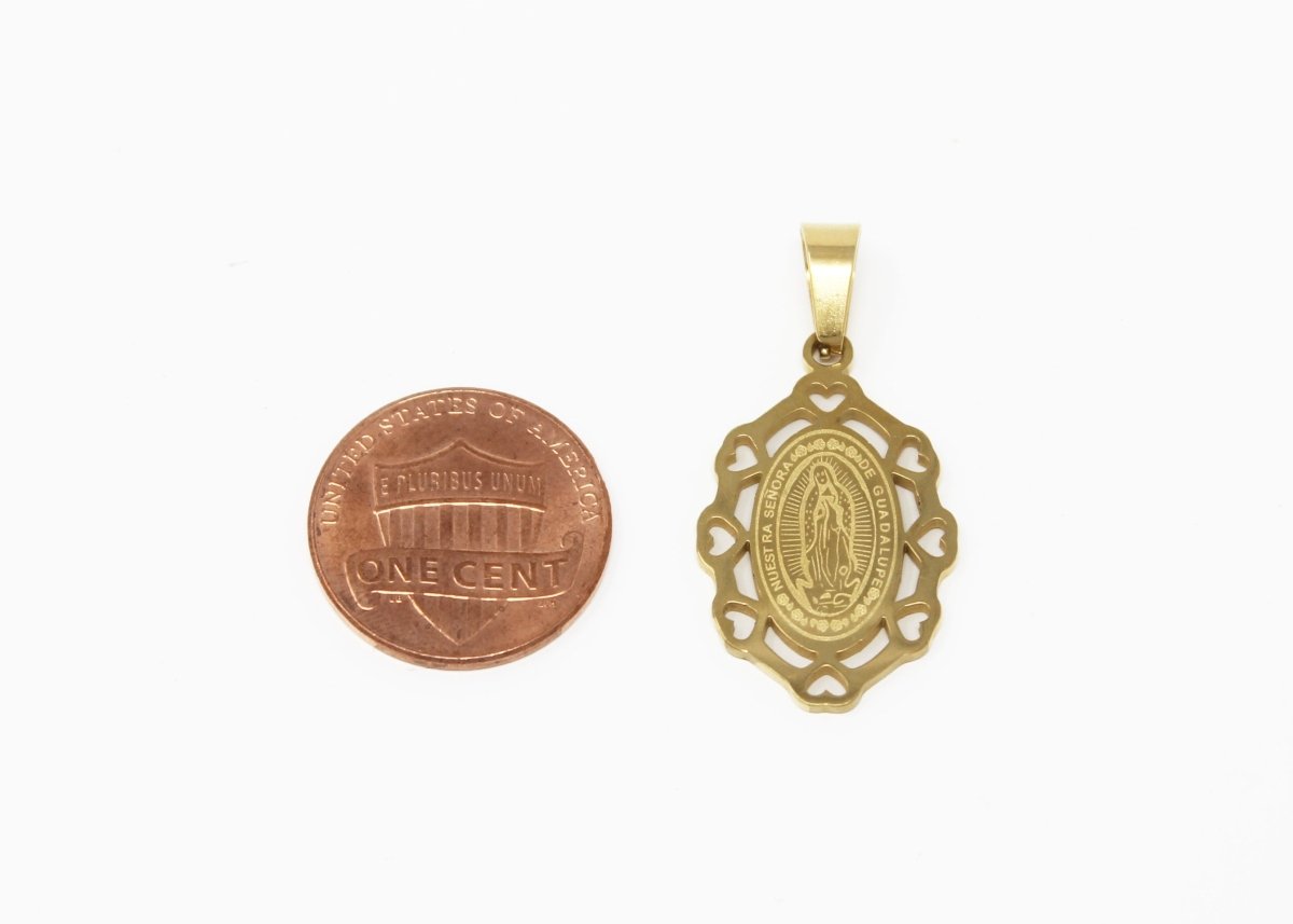 Gold Filled Mother Mary Holy Virgin with Hearts Spanish Word Saint Religious Layered Necklace Pendant Charm Bead Bails for Jewelry Making J-649