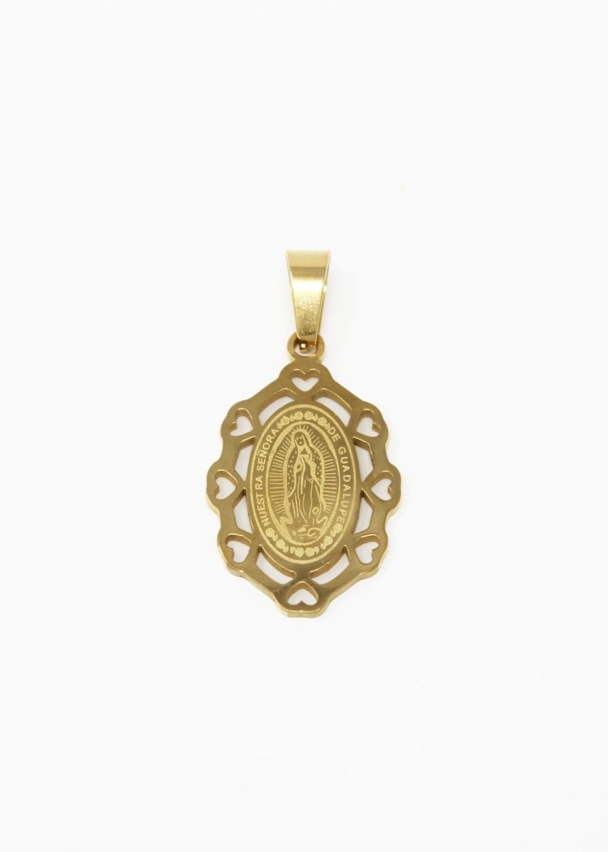 Gold Filled Mother Mary Holy Virgin with Hearts Spanish Word Saint Religious Layered Necklace Pendant Charm Bead Bails for Jewelry Making J-649