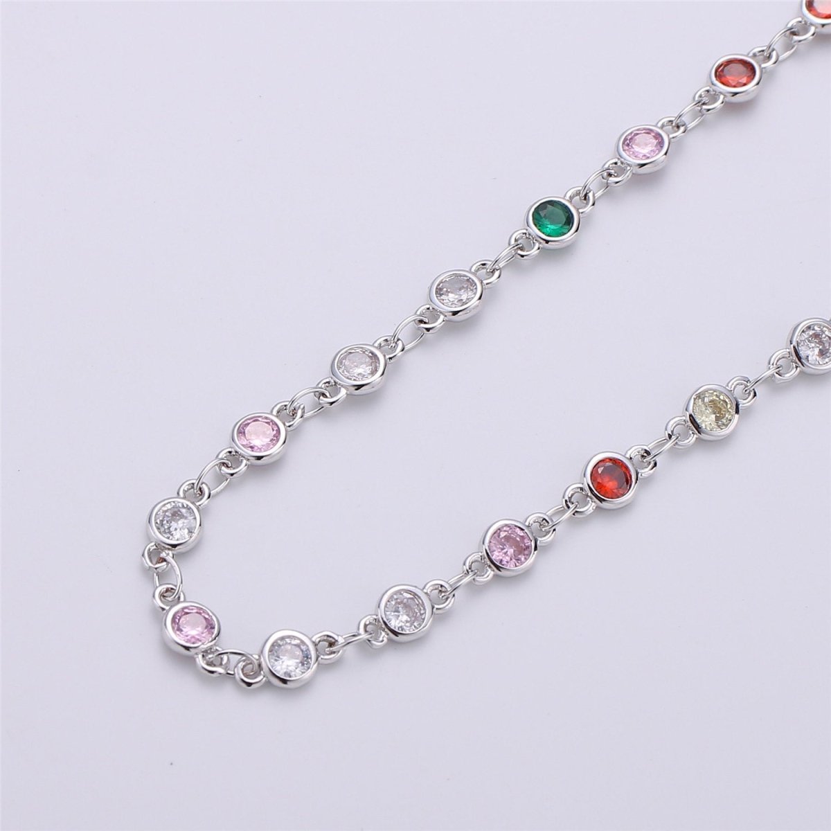 Gold Filled Multi Color CZ Beaded Chain 4mm Cubic Zirconia Beads Chain Rose Gold Silver Rosary Chain Dainty Beaded Chain by the Yard, DESIGNED Chain | ROLL-108 ROLL-109 ROLL-110 Clearance Pricing