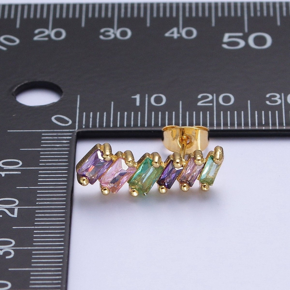 Gold Filled Multicolor Baguette Cubic Zirconia CZ Stud Earrings T-025