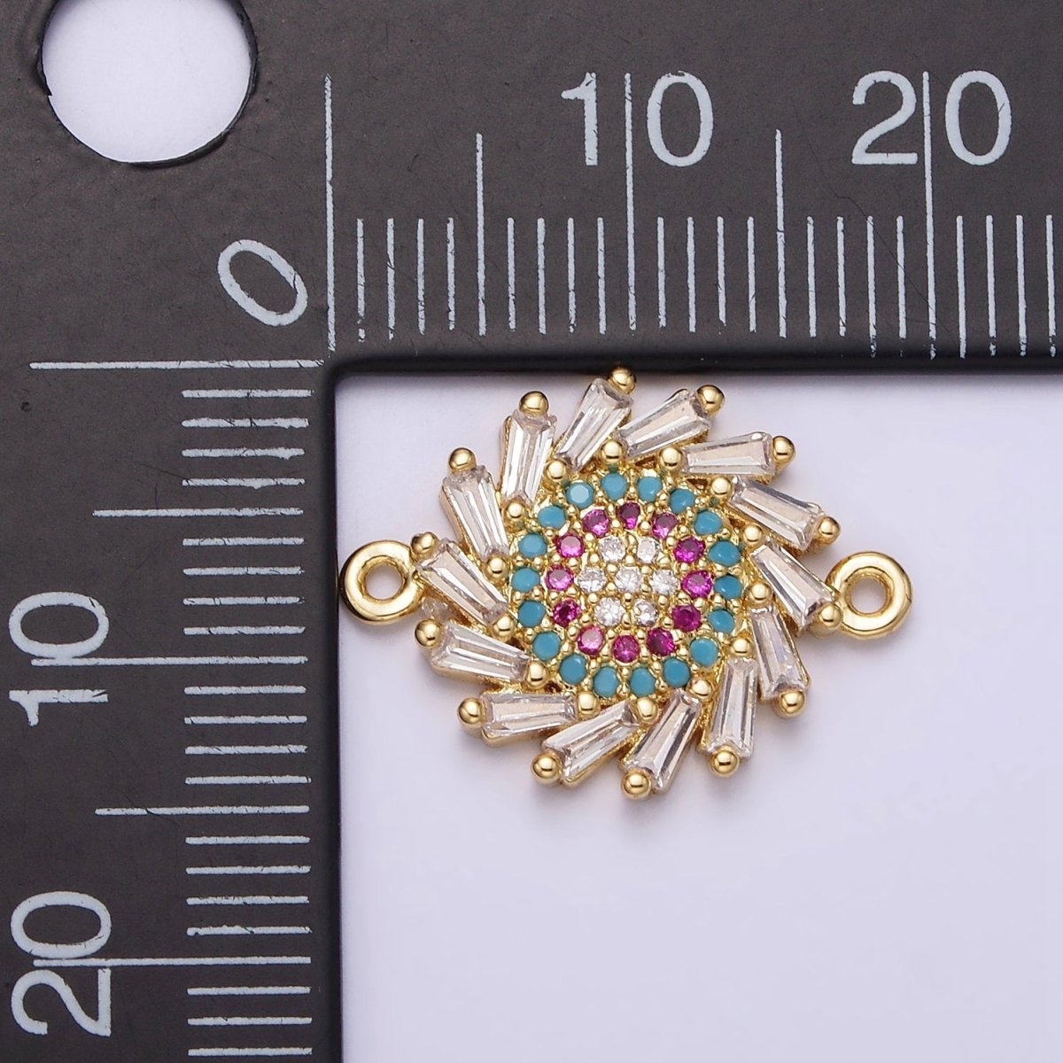 Gold Filled Multicolor Evil Eye Round Clear Baguette Spiral Connector G-652