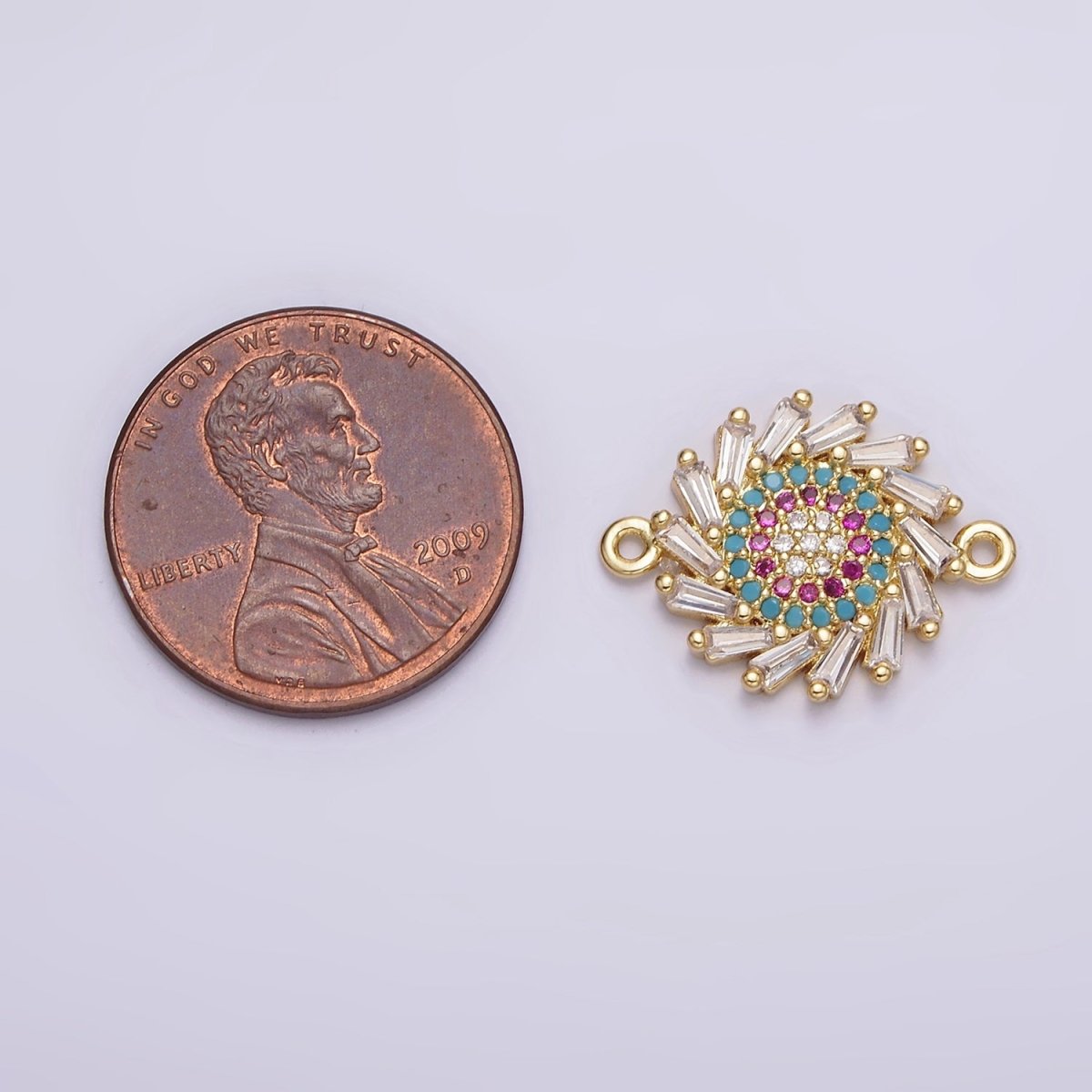 Gold Filled Multicolor Evil Eye Round Clear Baguette Spiral Connector G-652
