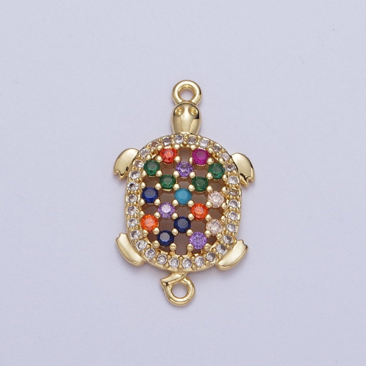 Gold Filled Multicolor Turtle Shell Tortoise Micro Paved Cubic Zirconia CZ Sea Life Link Connector  G-566