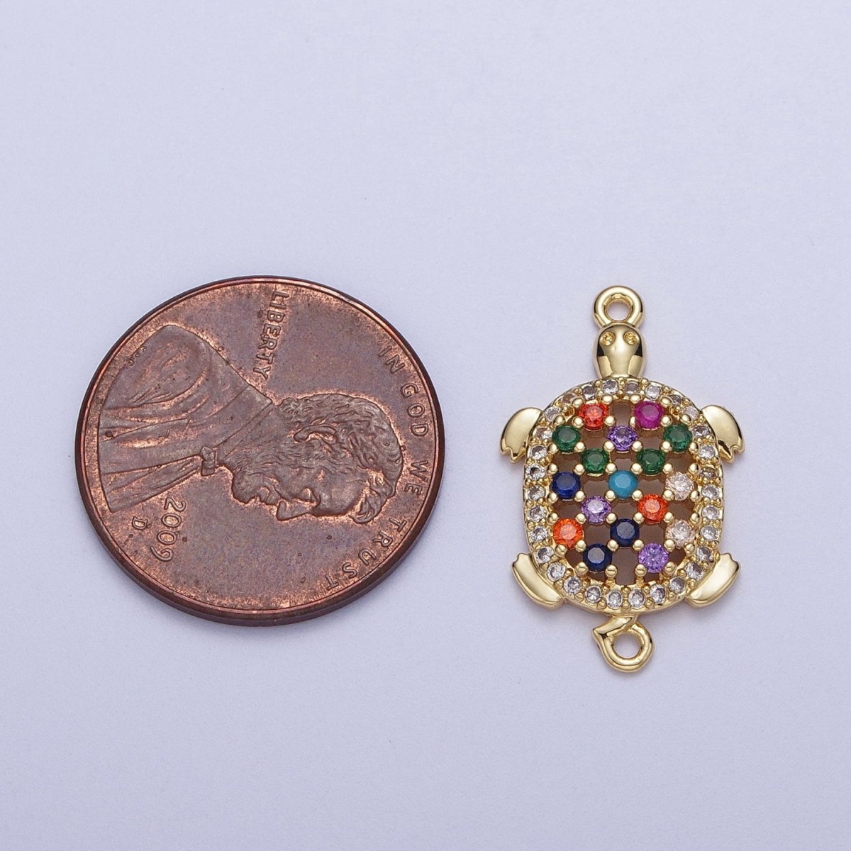 Gold Filled Multicolor Turtle Shell Tortoise Micro Paved Cubic Zirconia CZ Sea Life Link Connector  G-566